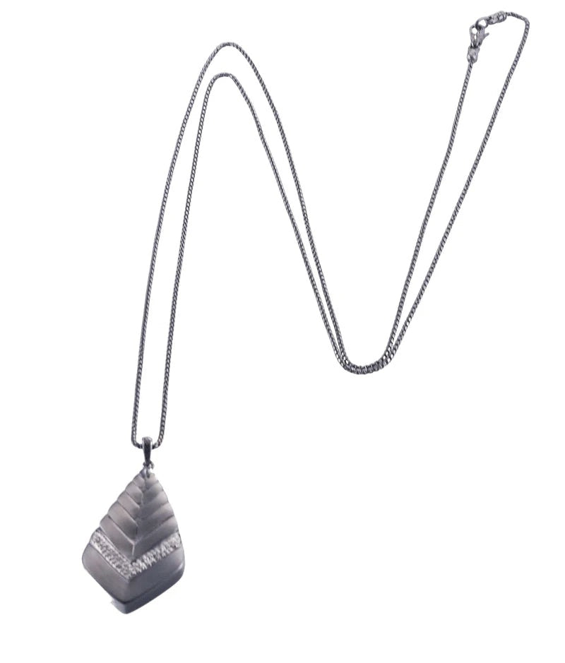 John Hardy Modern Chain Rhodium Sterling Silver Diamond Pendant Necklace OG-2616