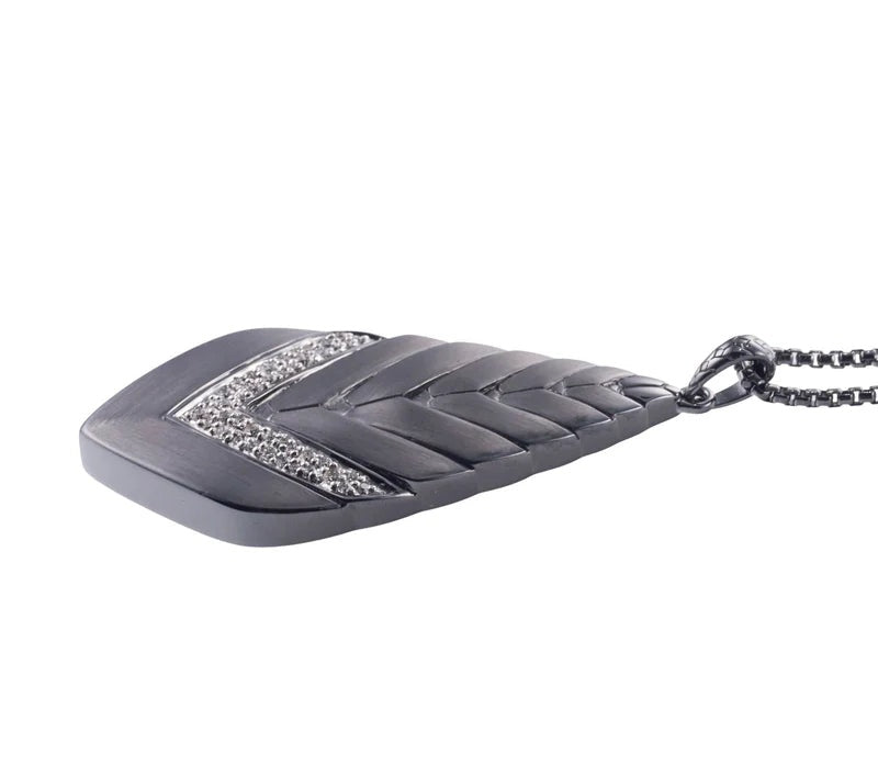 John Hardy Modern Chain Rhodium Sterling Silver Diamond Pendant Necklace OG-2616