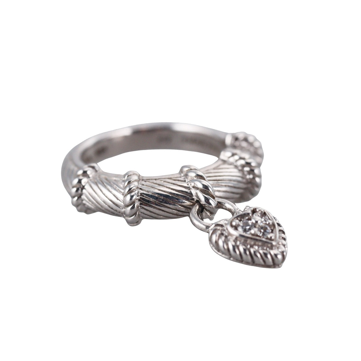 Judith Ripka Sterling Silver Cubic Zirconia Heart Charm Ring