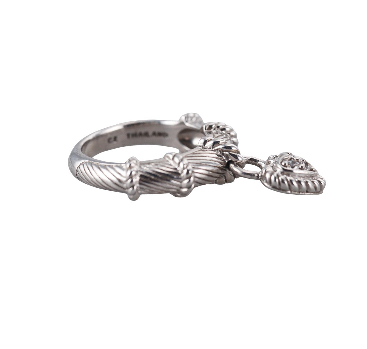 Judith Ripka Sterling Silver Cubic Zirconia Heart Charm Ring