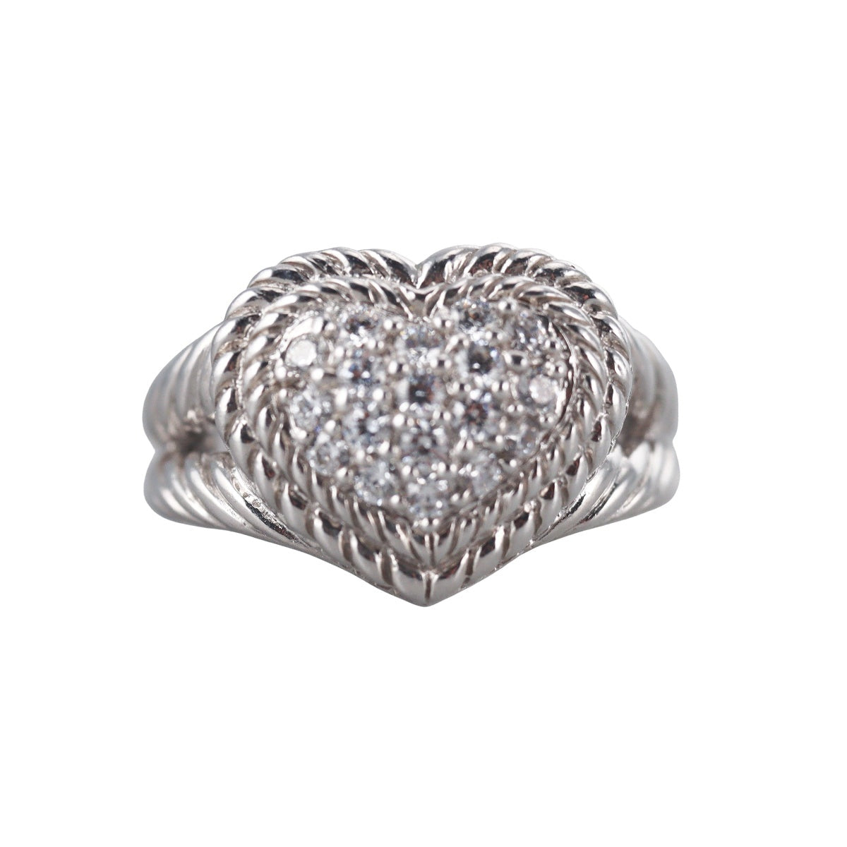 Judith Ripka Sterling Silver Cubic Zirconia Heart Cocktail Ring