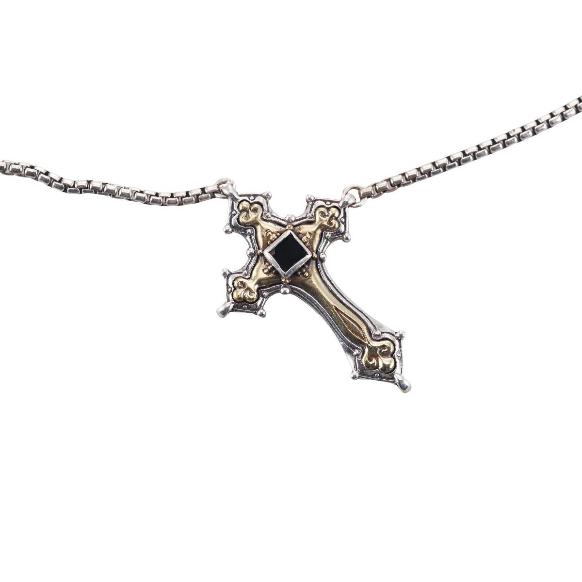 Konstantino Myrmidones Sterling Bronze Onyx Cross Necklace