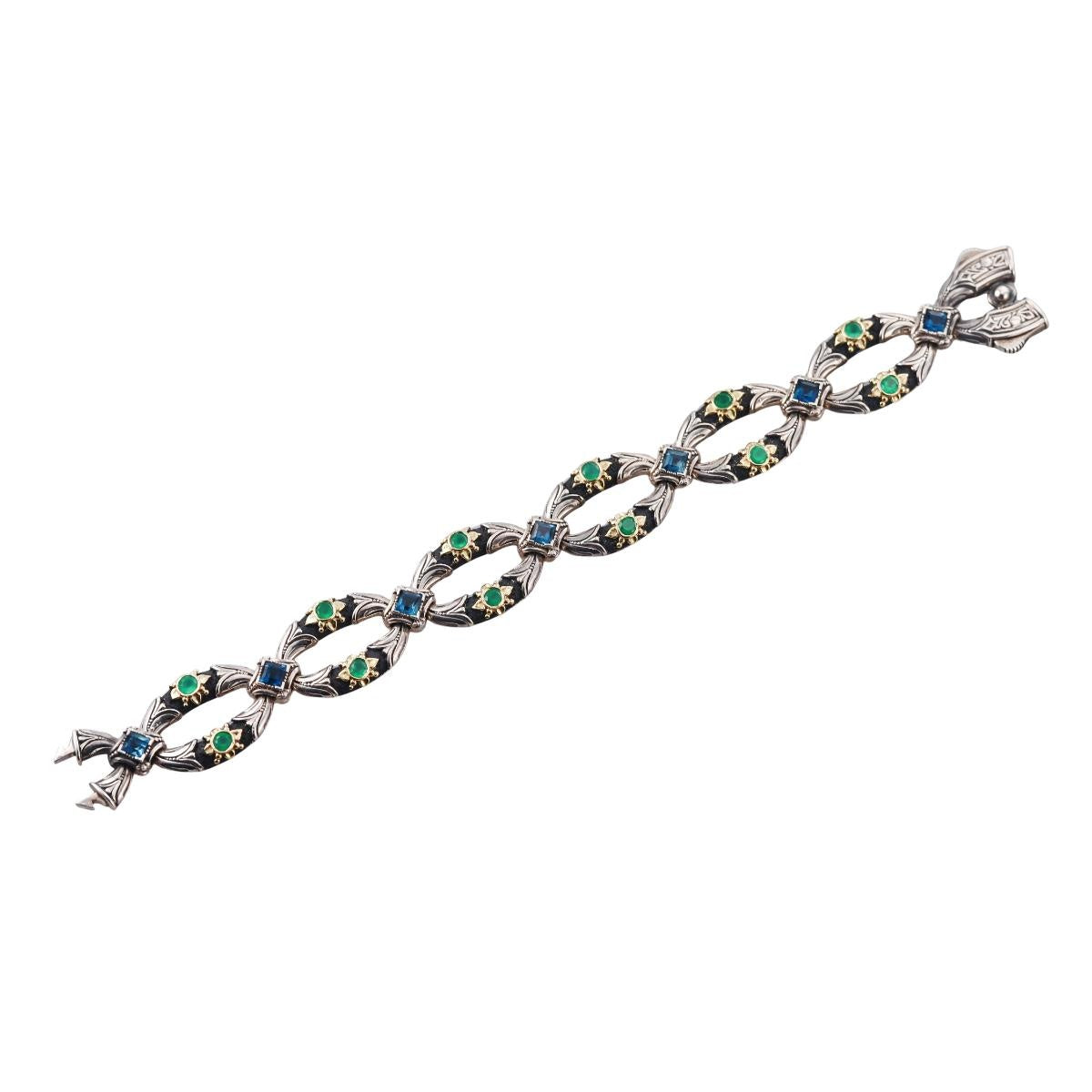 Konstantino Nemesis 18k Yellow Gold Sterling London Blue Topaz & Green Agate