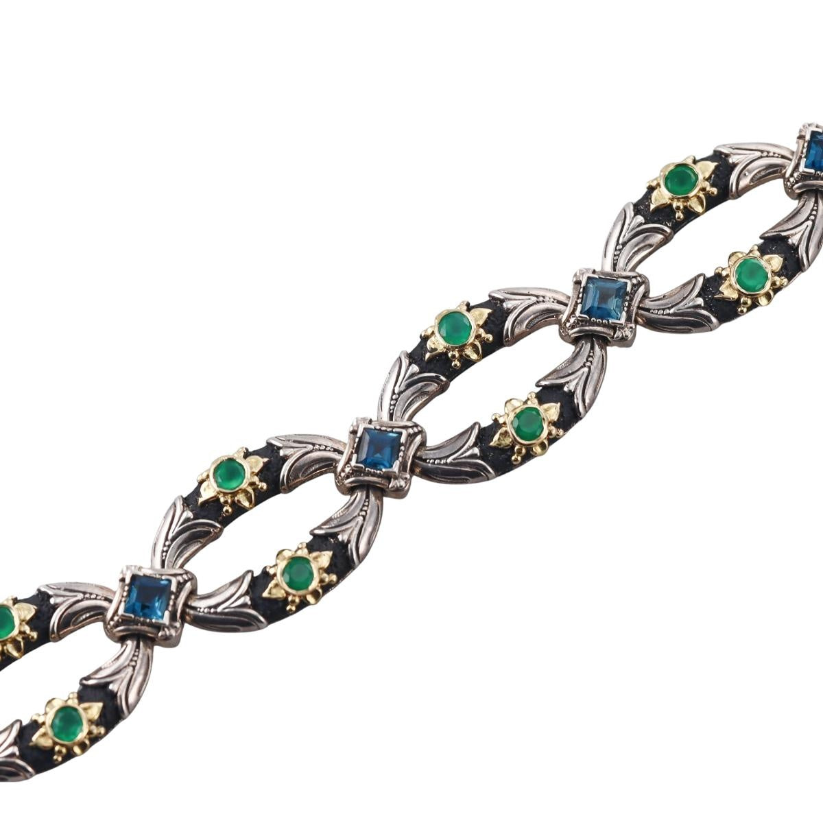 Konstantino Nemesis 18k Yellow Gold Sterling London Blue Topaz & Green Agate