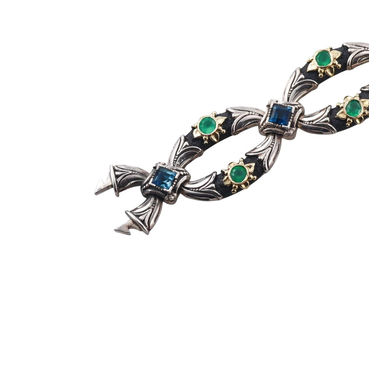 Konstantino Nemesis 18k Yellow Gold Sterling London Blue Topaz & Green Agate