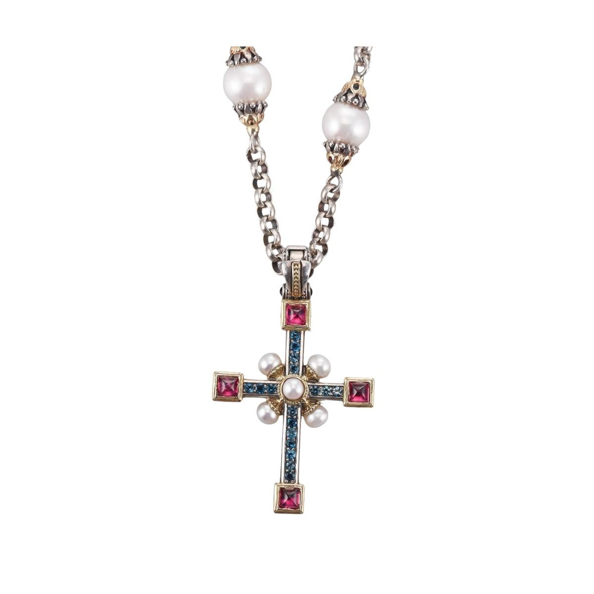 Konstantino Pearl 18k Sterling Cross Pendant Necklace