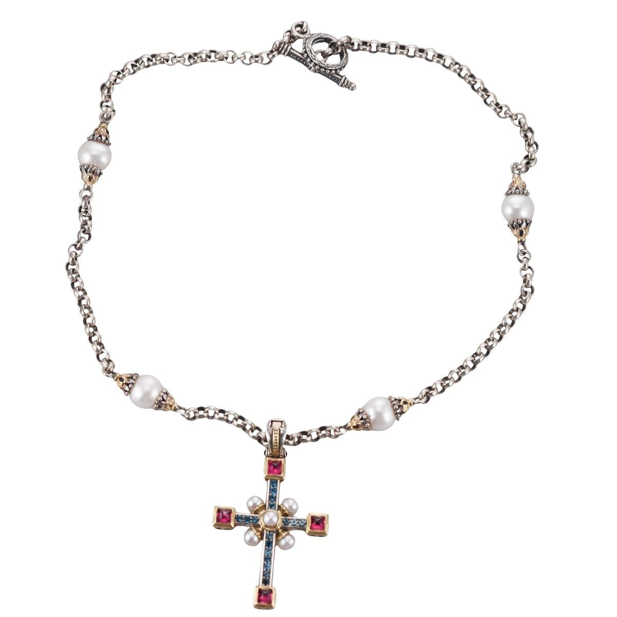 Konstantino Pearl 18k Sterling Cross Pendant Necklace