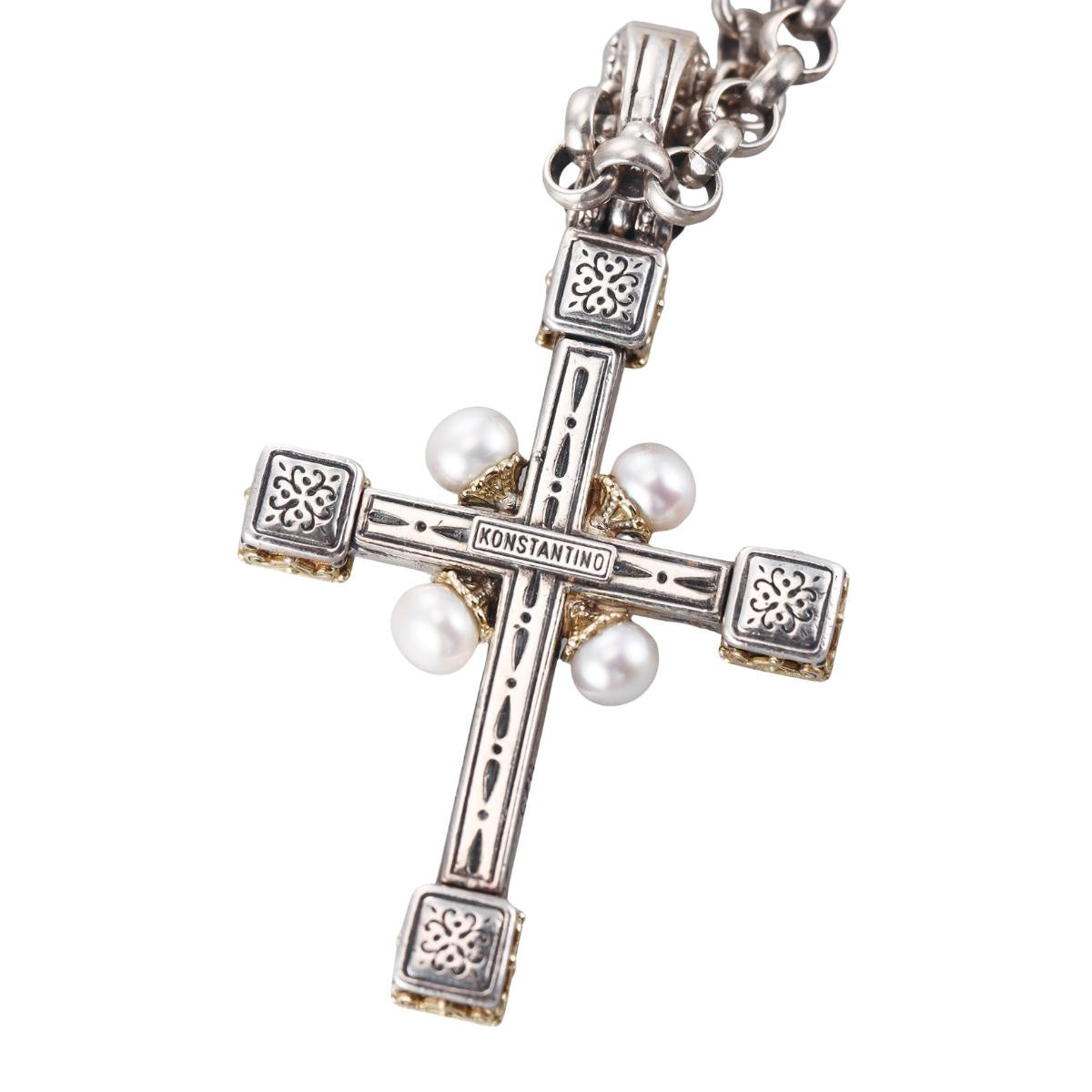 Konstantino Pearl 18k Sterling Cross Pendant Necklace