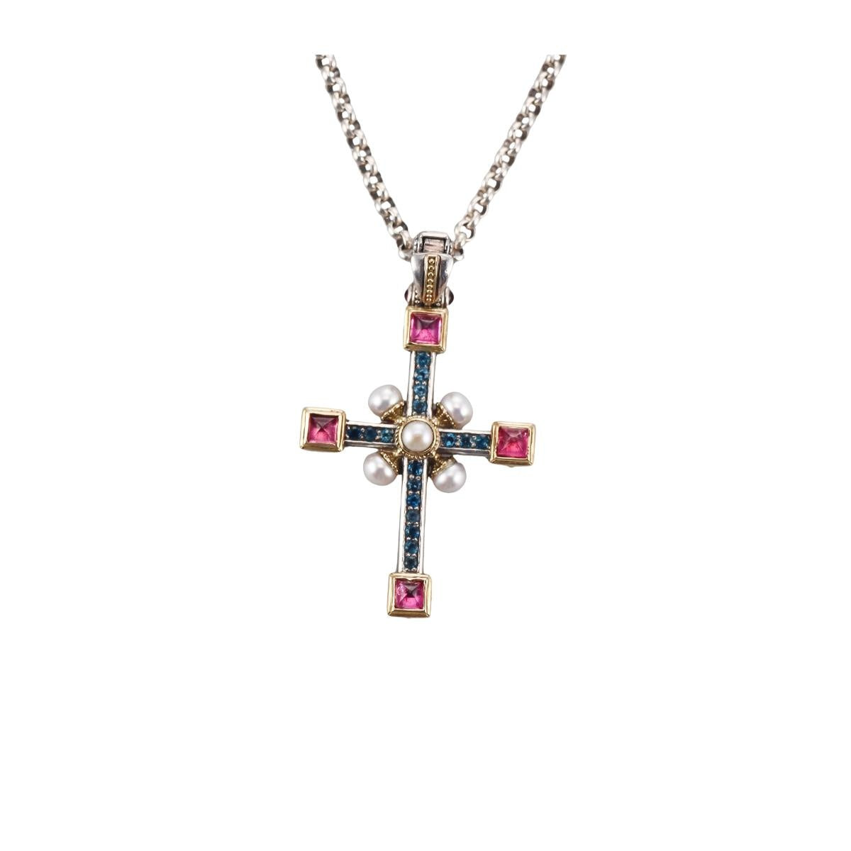 Konstantino Pearl 18k Yellow Gold Sterling Cross Pendant Necklace