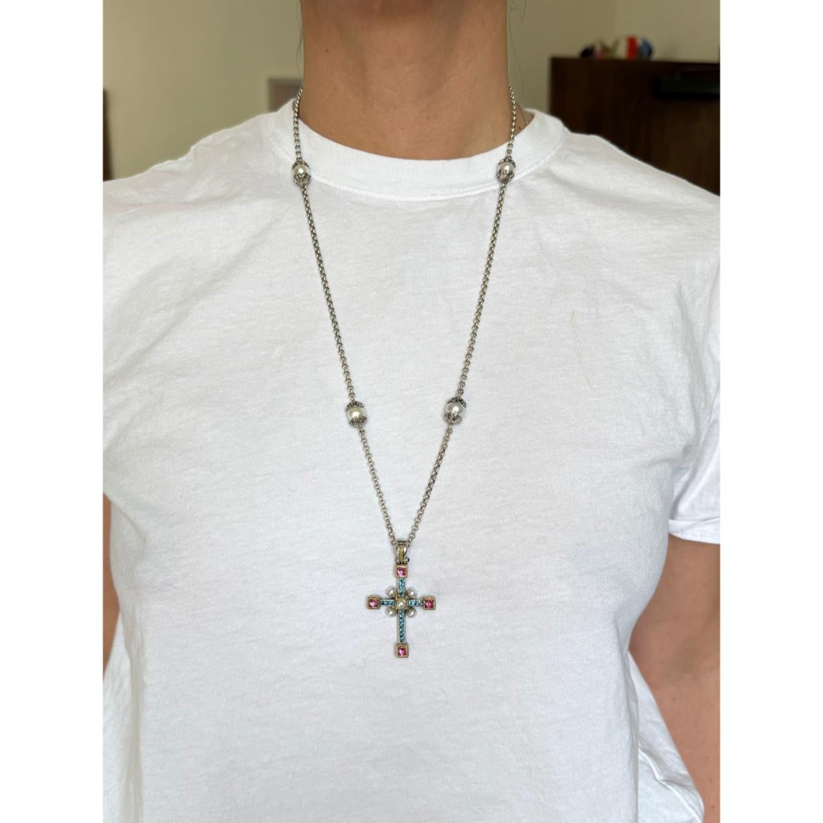Konstantino Pearl 18k Yellow Gold Sterling Cross Pendant Necklace