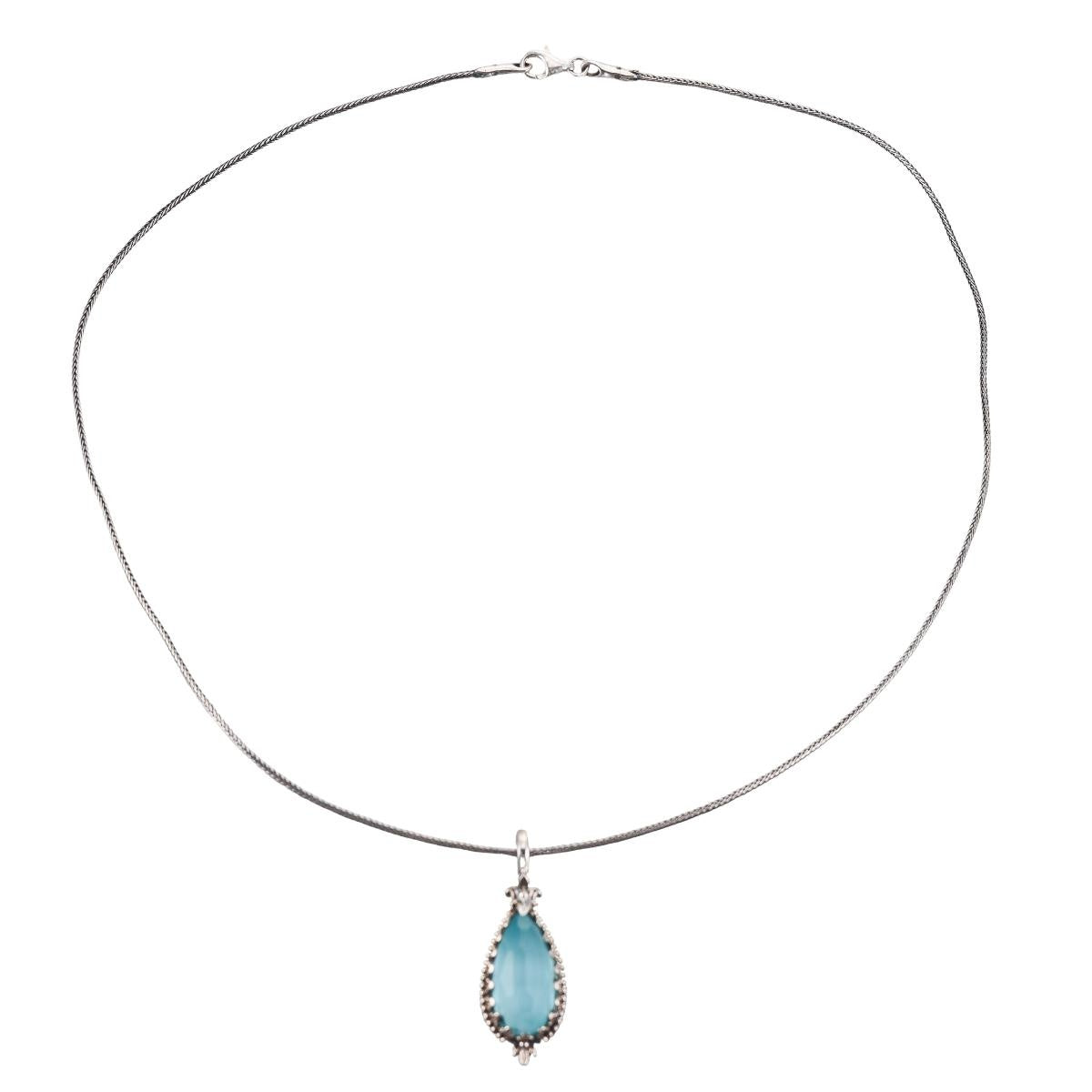 Konstantino Sterling Silver Turquoise and Rock Crystal Pendant Necklace