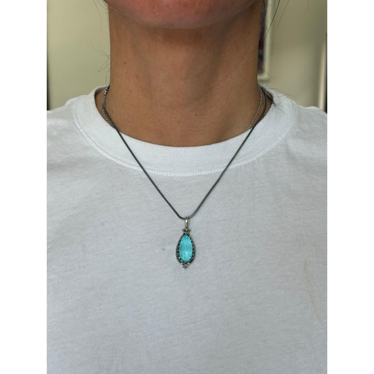 Konstantino Sterling Silver Turquoise and Rock Crystal Pendant Necklace