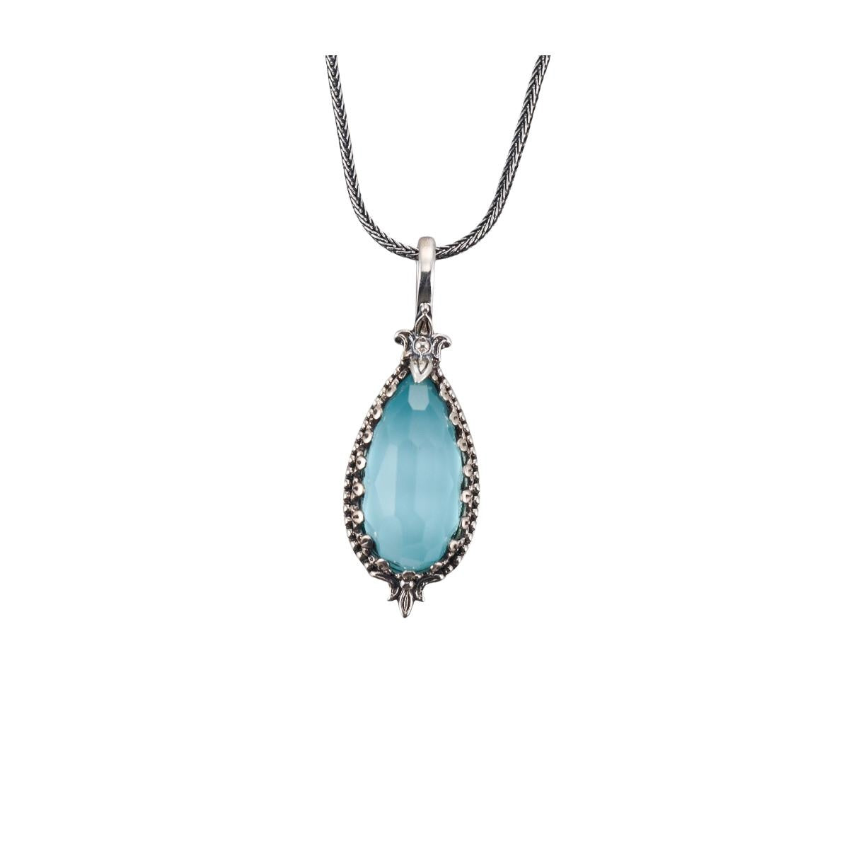 Konstantino Sterling Silver Turquoise and Rock Crystal Pendant Necklace