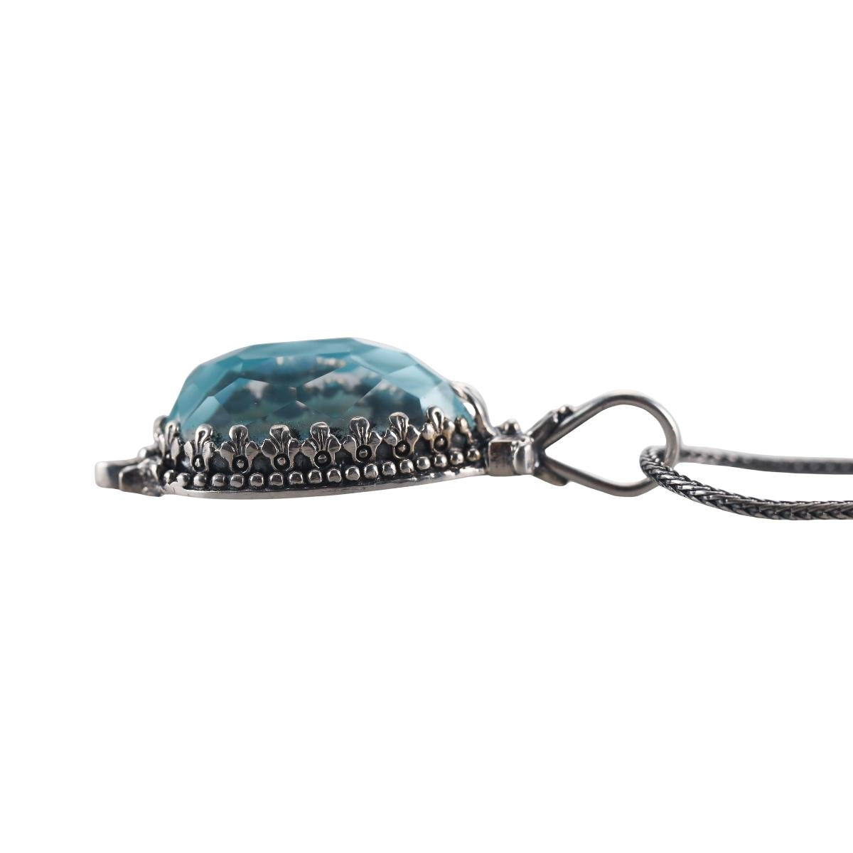 Konstantino Sterling Silver Turquoise and Rock Crystal Pendant Necklace