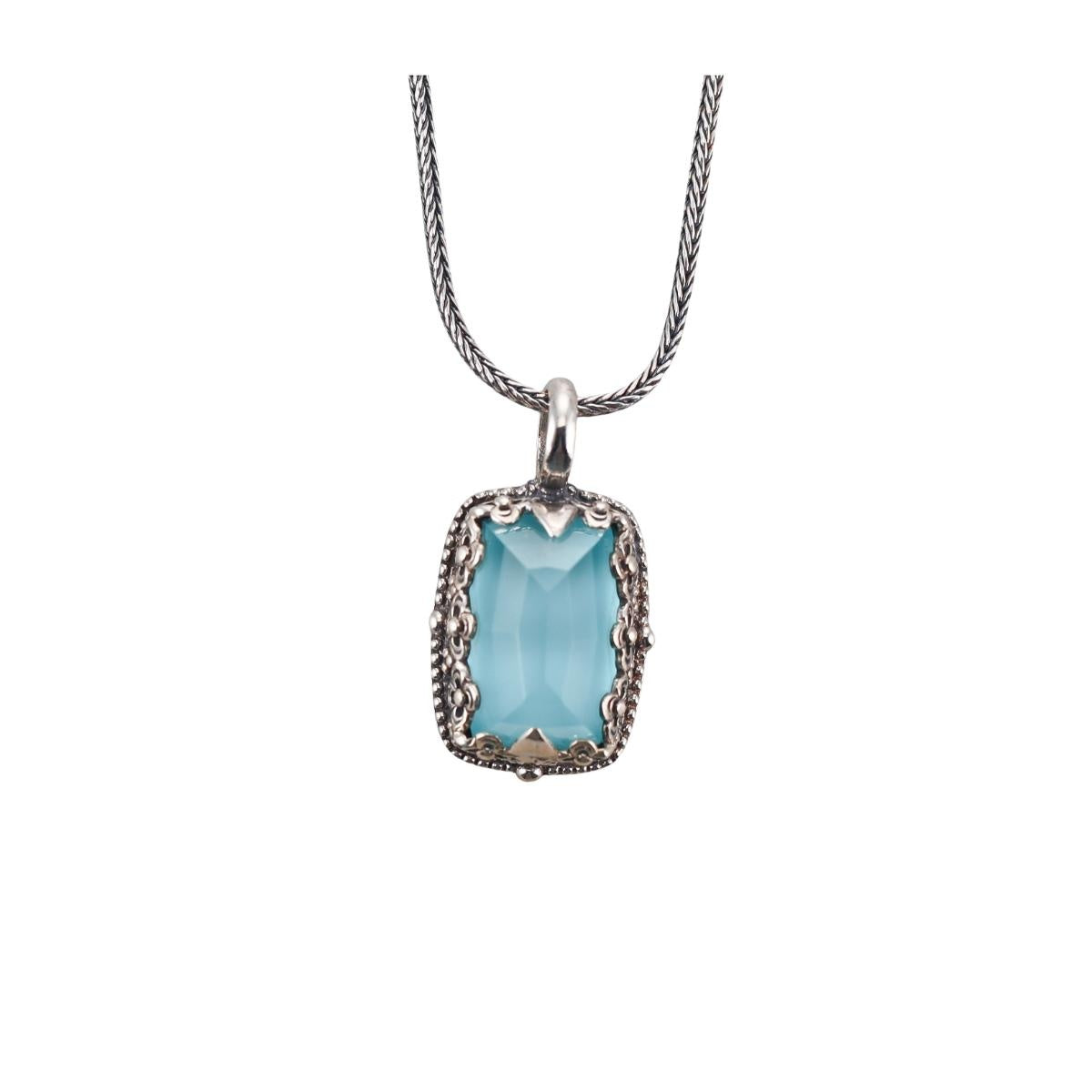 Konstantino Sterling Turquoise and Rock Crystal Pendant Necklace