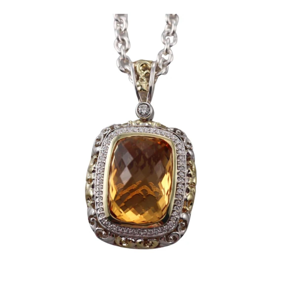 Krypell Silver 18k Gold Diamond Citrine Pendant Necklace