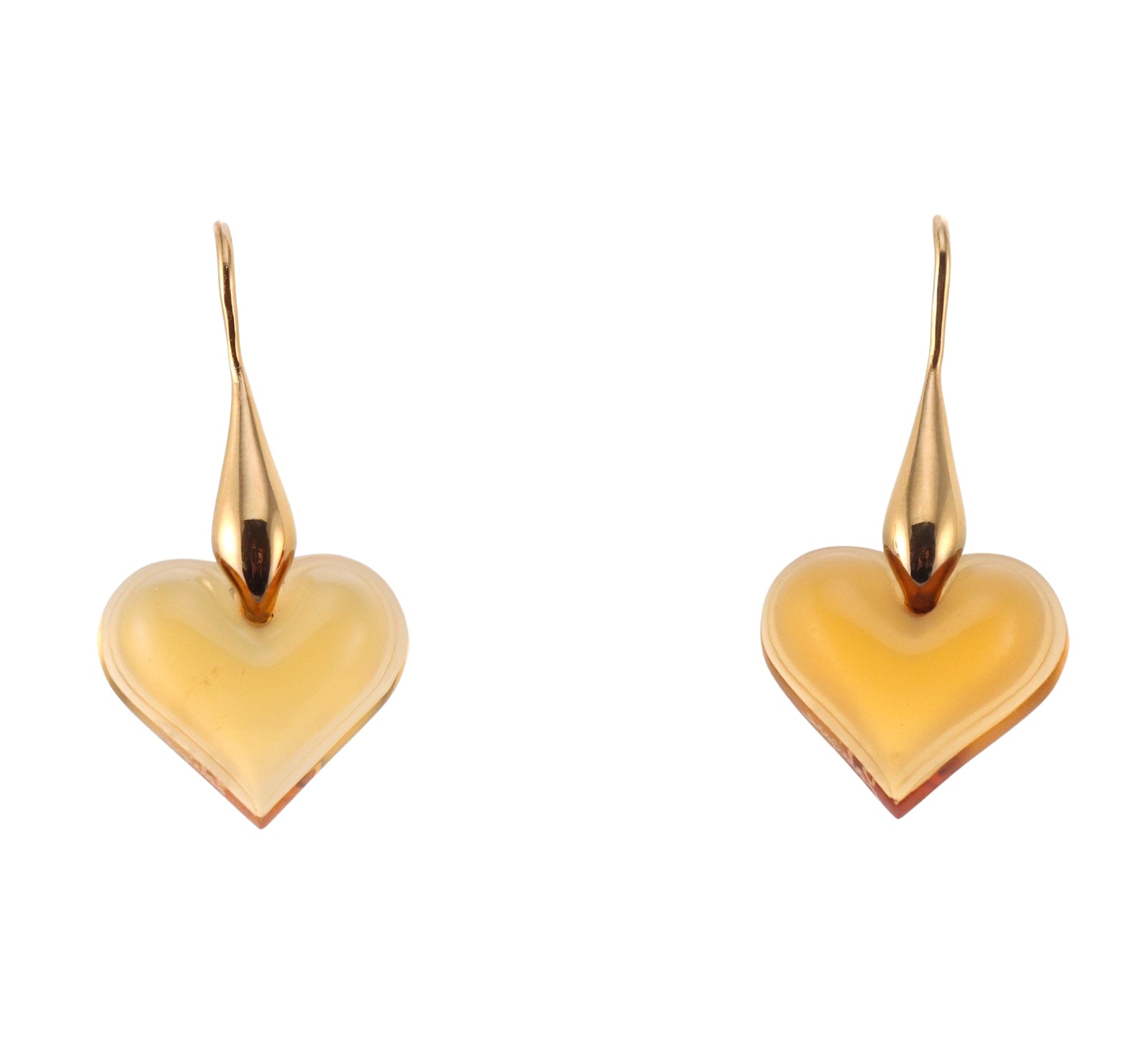 Lalique Orange Crystal Heart Gold Plated Earrings