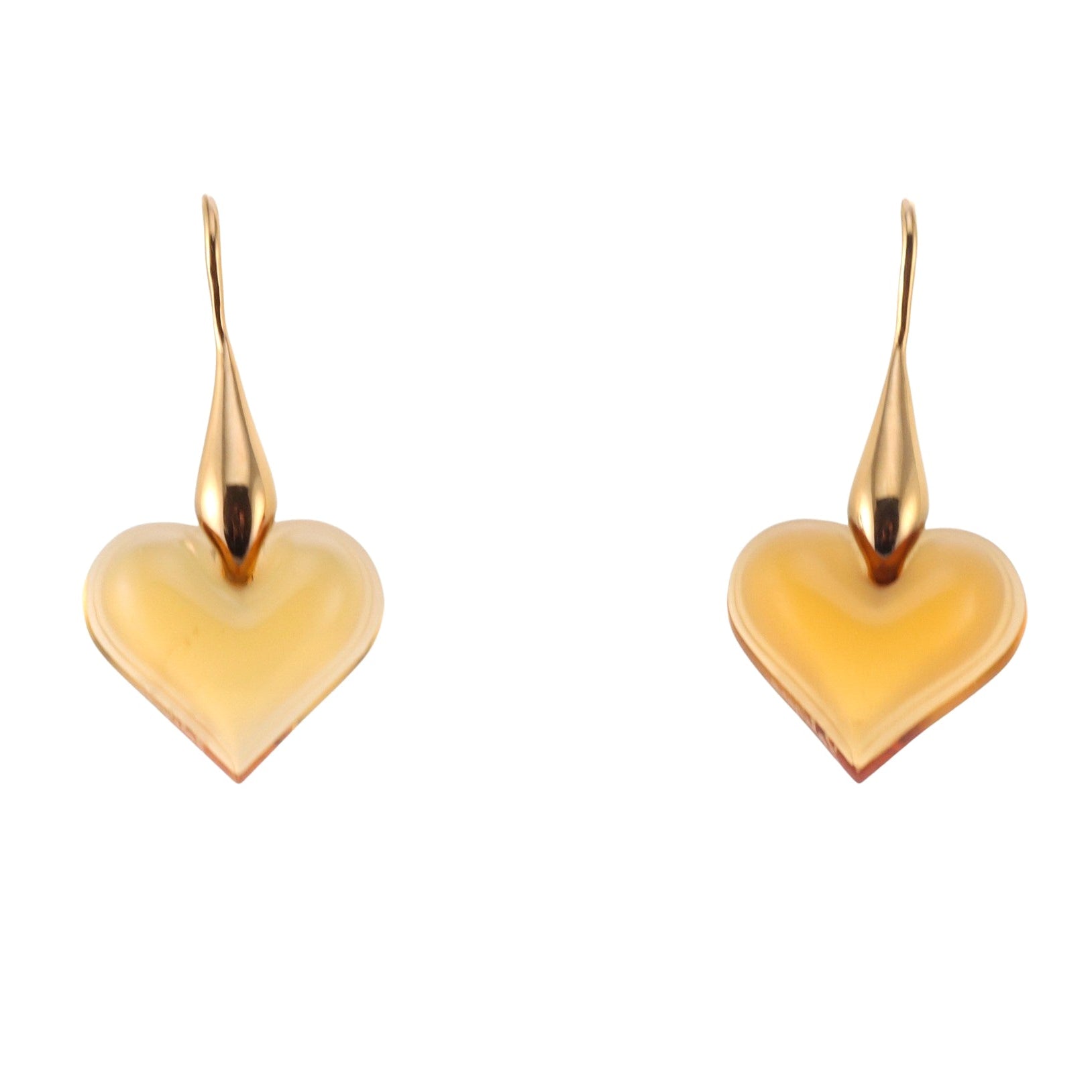 Lalique Orange Crystal Heart Gold Plated Earrings