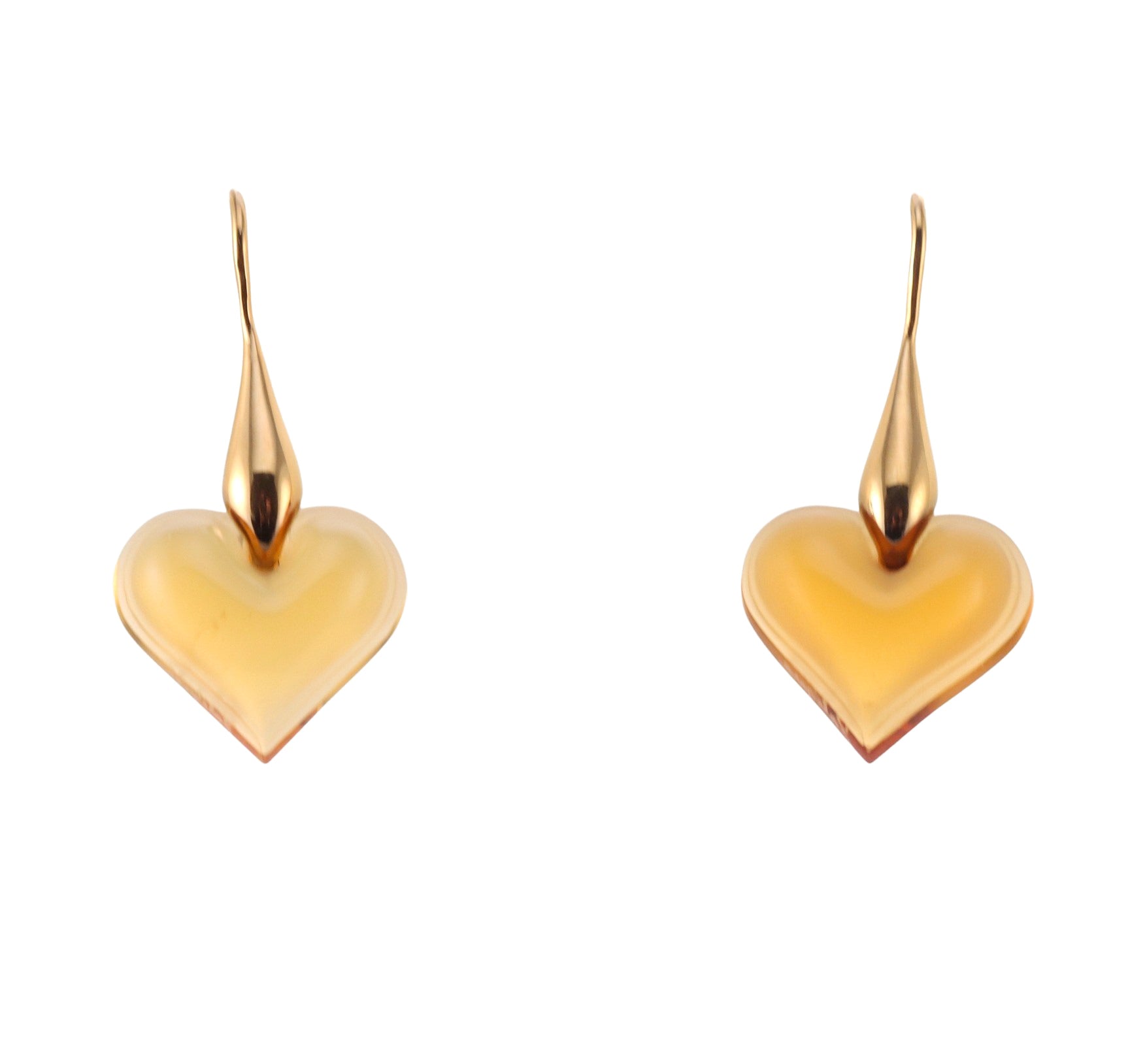 Lalique Orange Crystal Heart Gold Plated Earrings