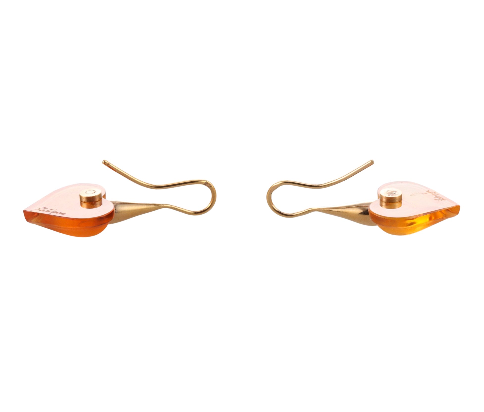 Lalique Orange Crystal Heart Gold Plated Earrings