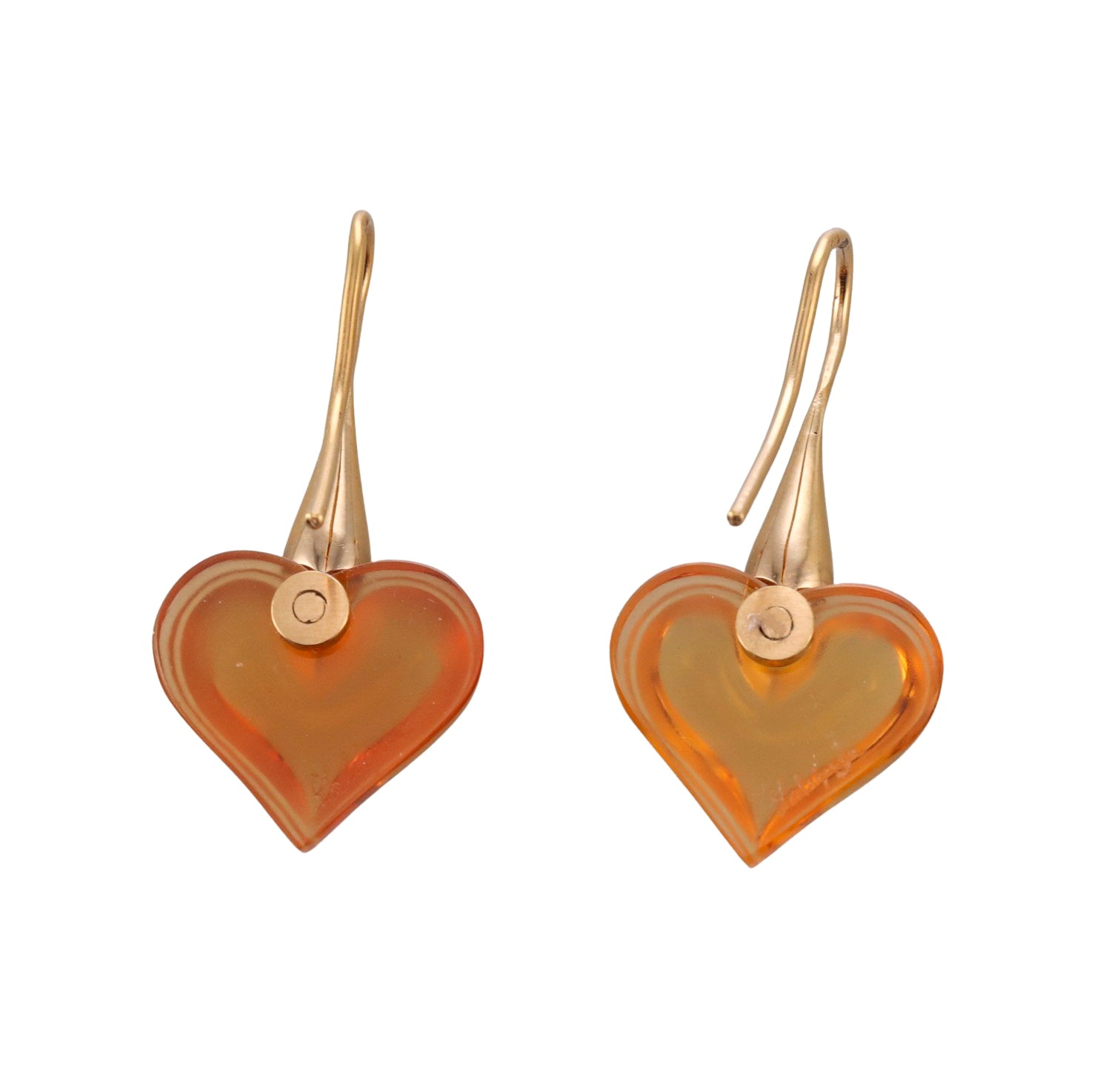 Lalique Orange Crystal Heart Gold Plated Earrings