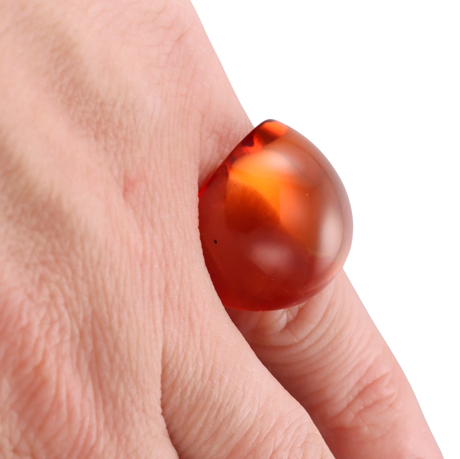 Lalique Cabochon Signet Smoky Orange Crystal Ring