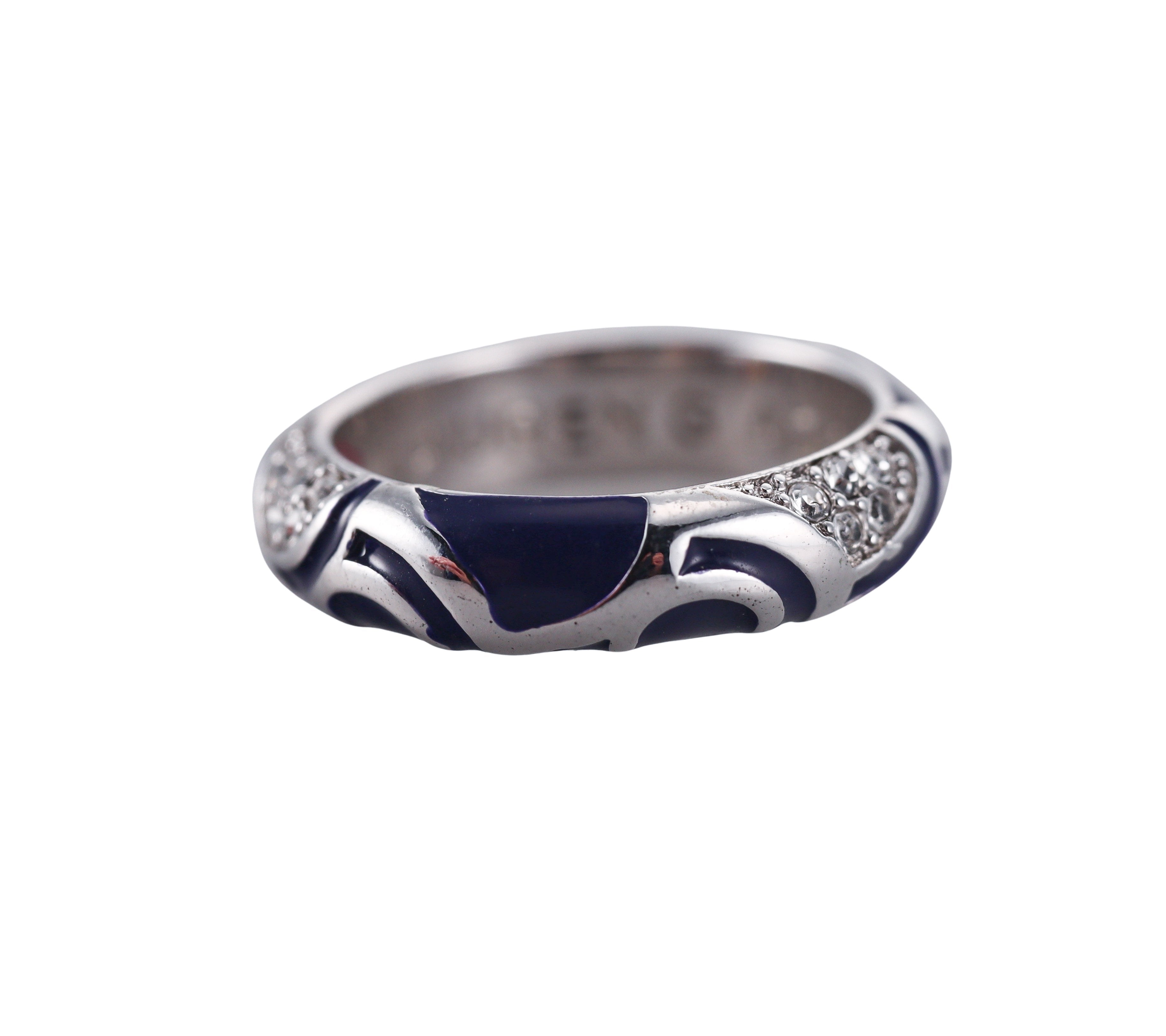 Lauren G Adams Bamboo Stackable & Enamel Crystal Band Ring Set of 2