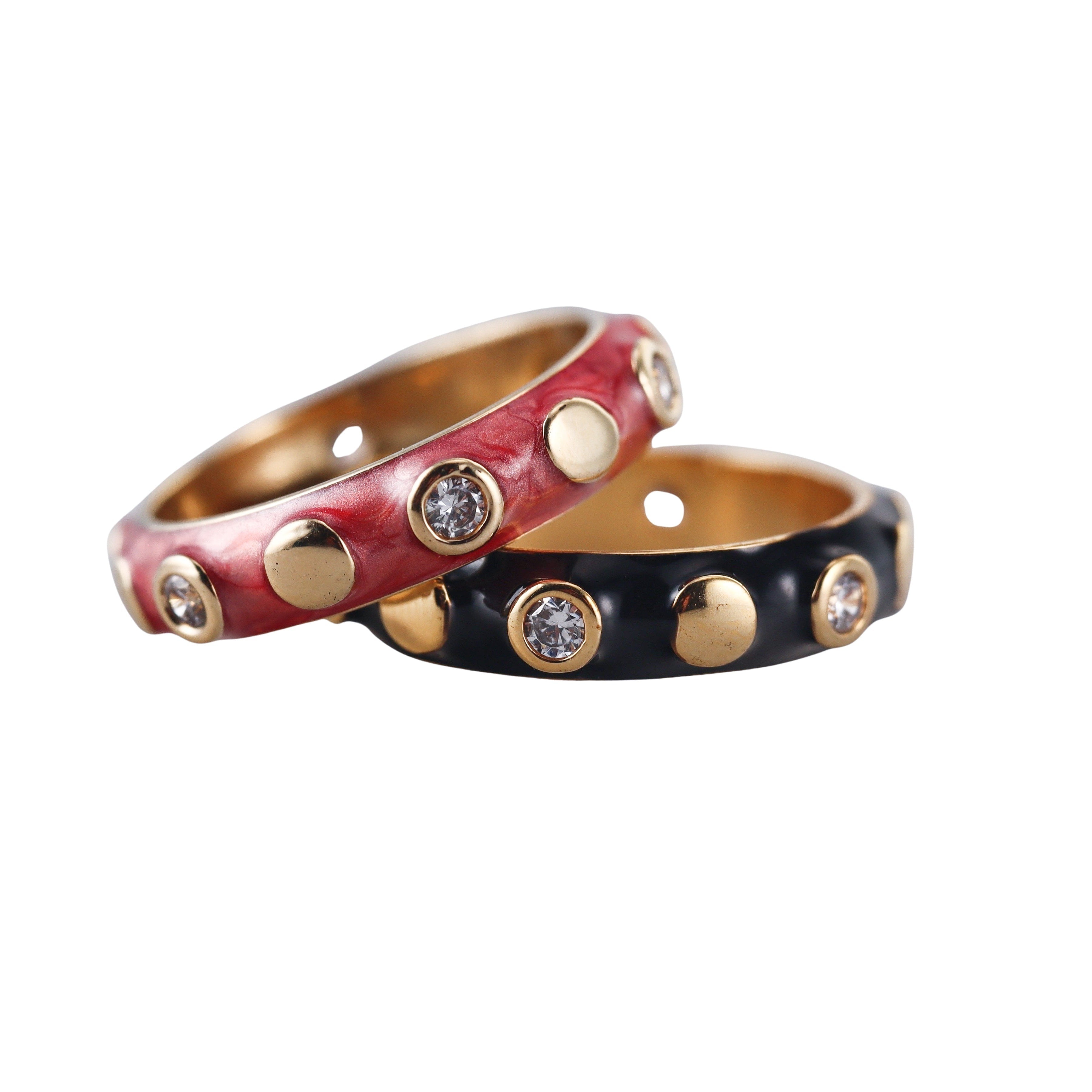 Lauren G Adams Enamel Crystal Band Ring Set of 2