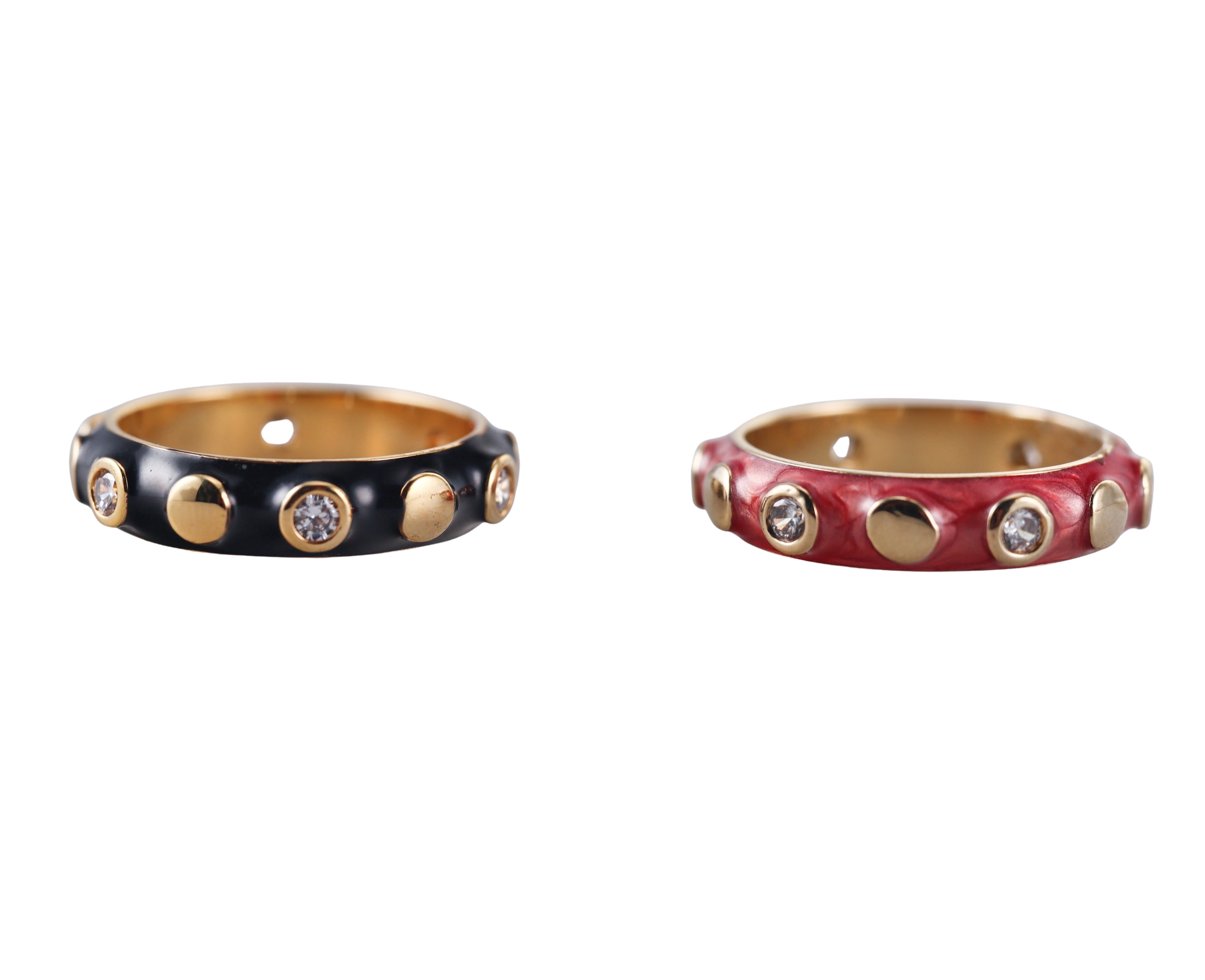 Lauren G Adams Enamel Crystal Band Ring Set of 2