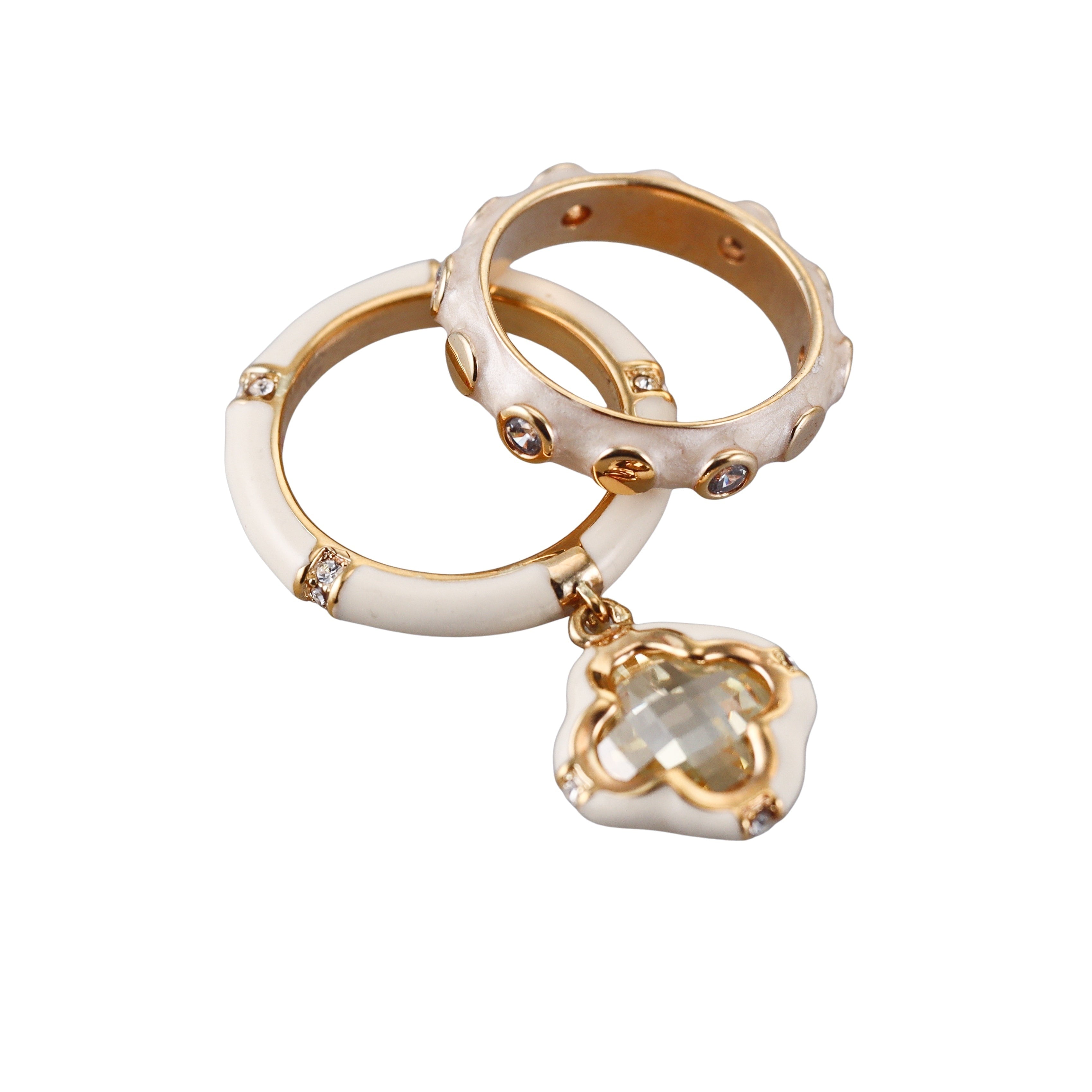 Lauren G Adams Enamel Crystal Band Ring Set of 2