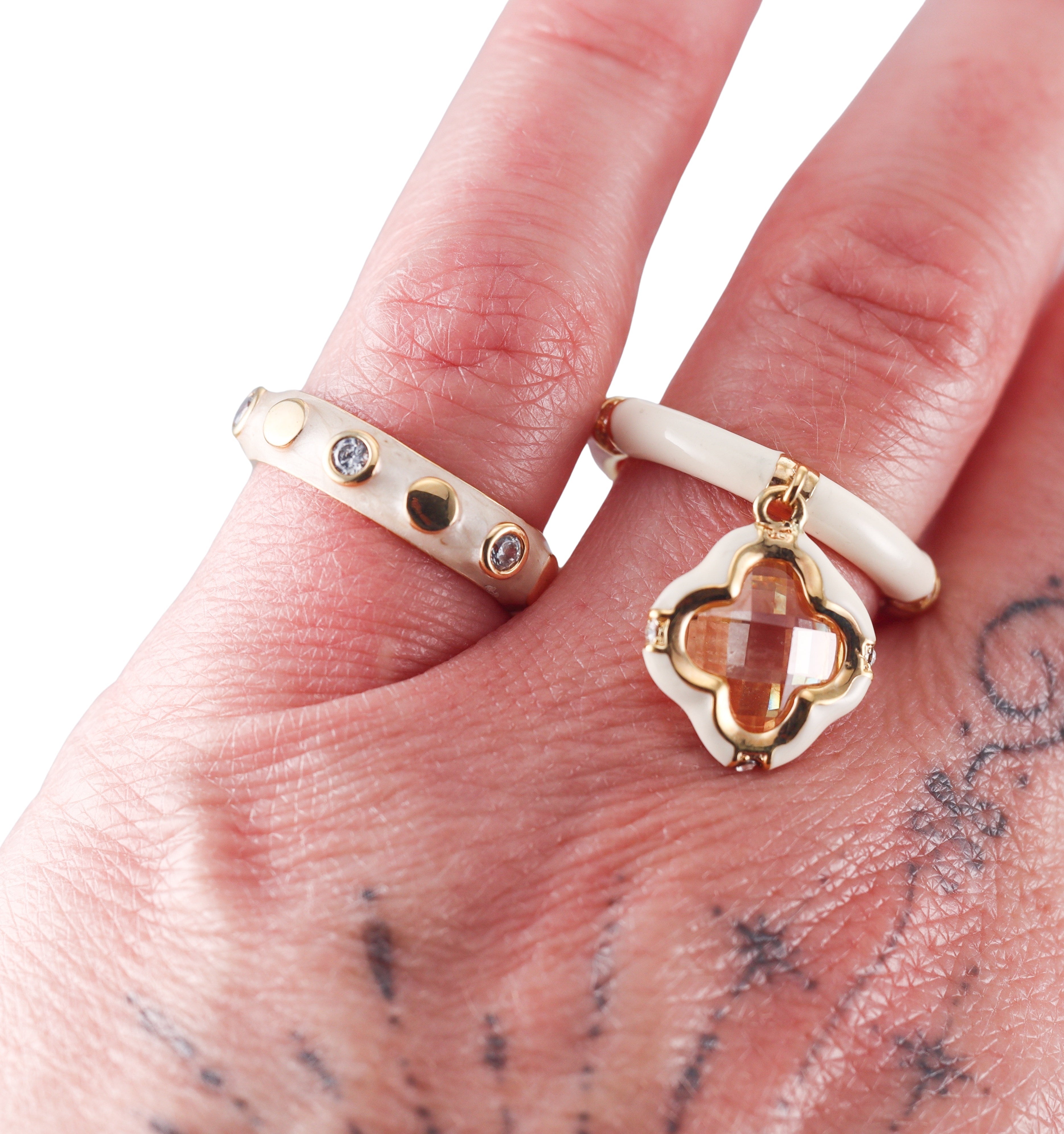 Lauren G Adams Enamel Crystal Band Ring Set of 2
