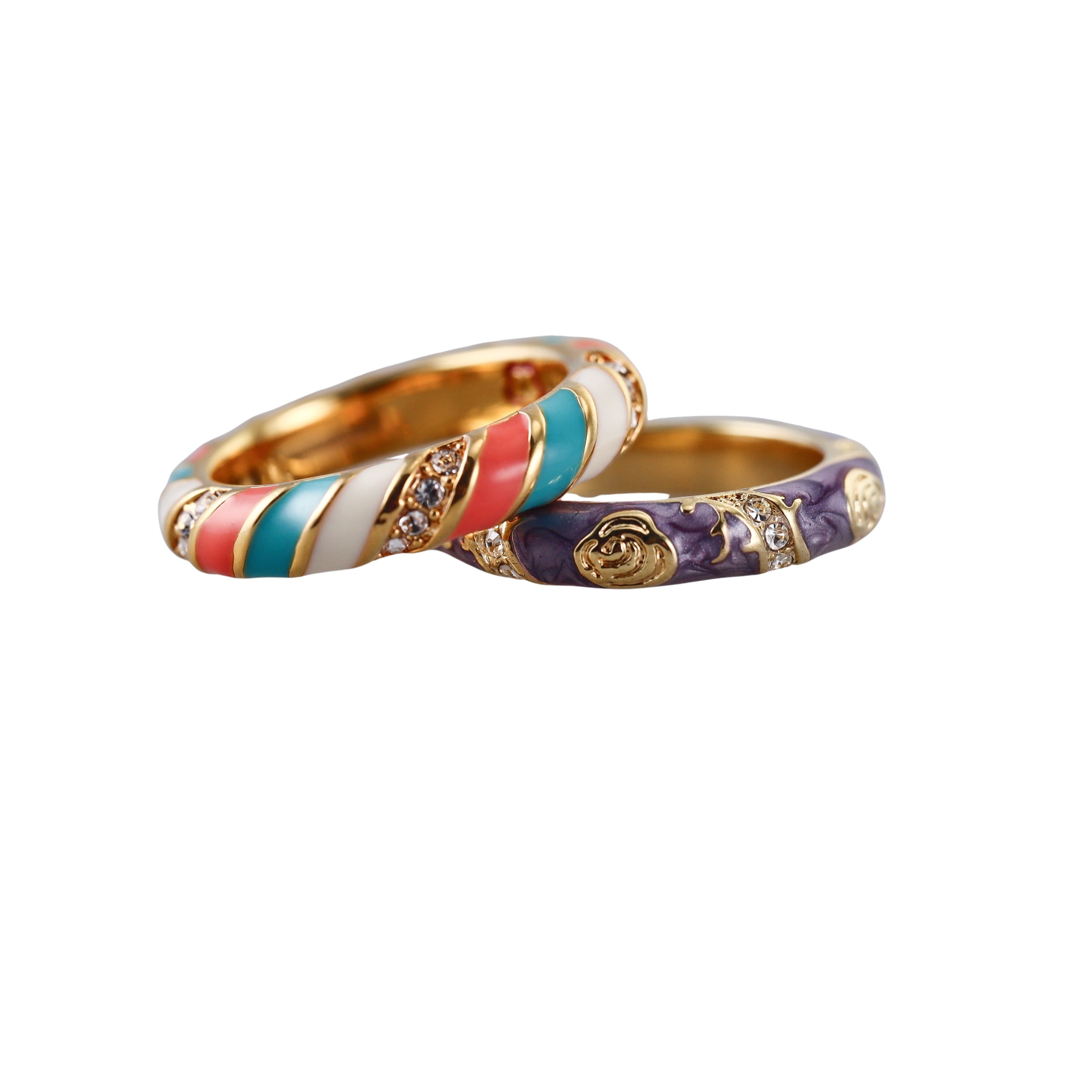 Lauren G Adams Enamel Crystal Band Ring Set of 2