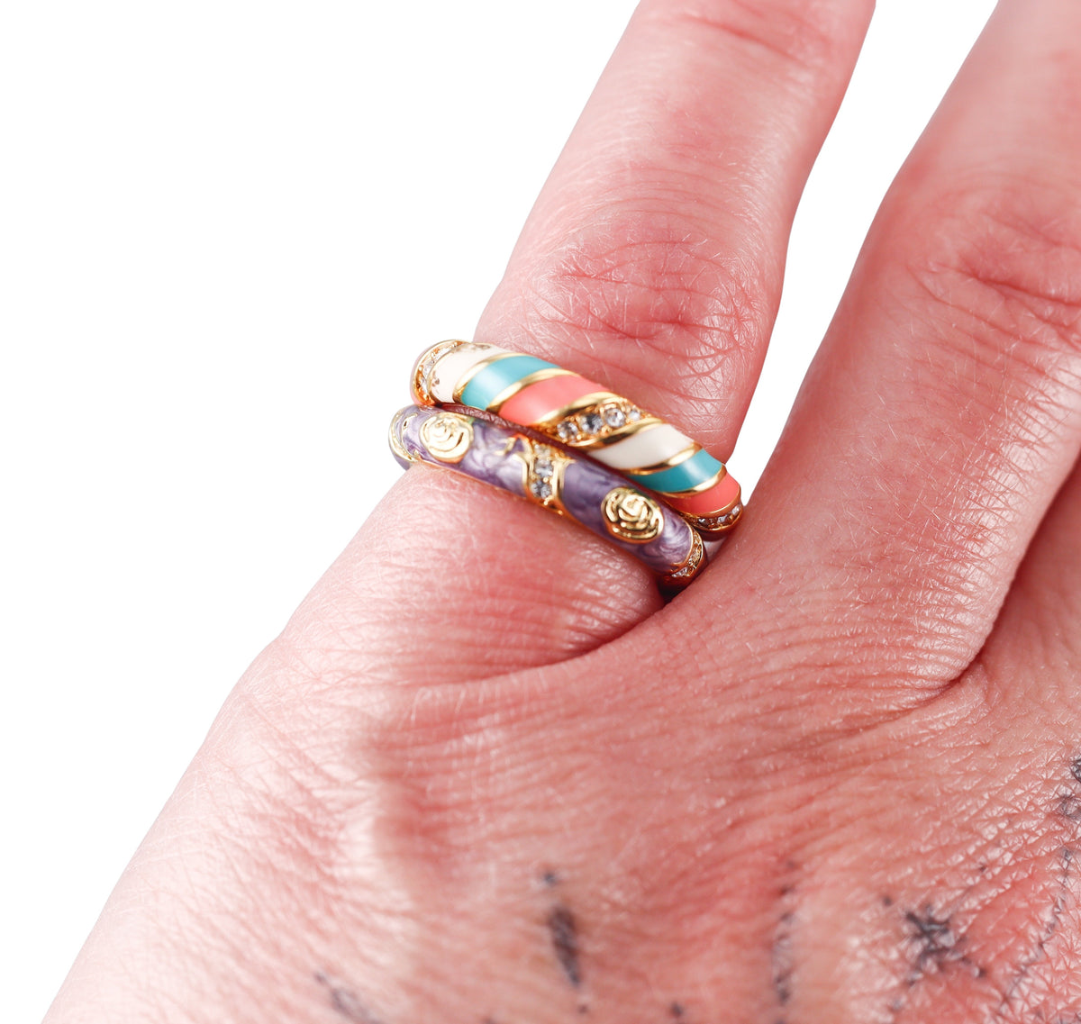 Lauren G Adams Enamel Crystal Band Ring Set of 2