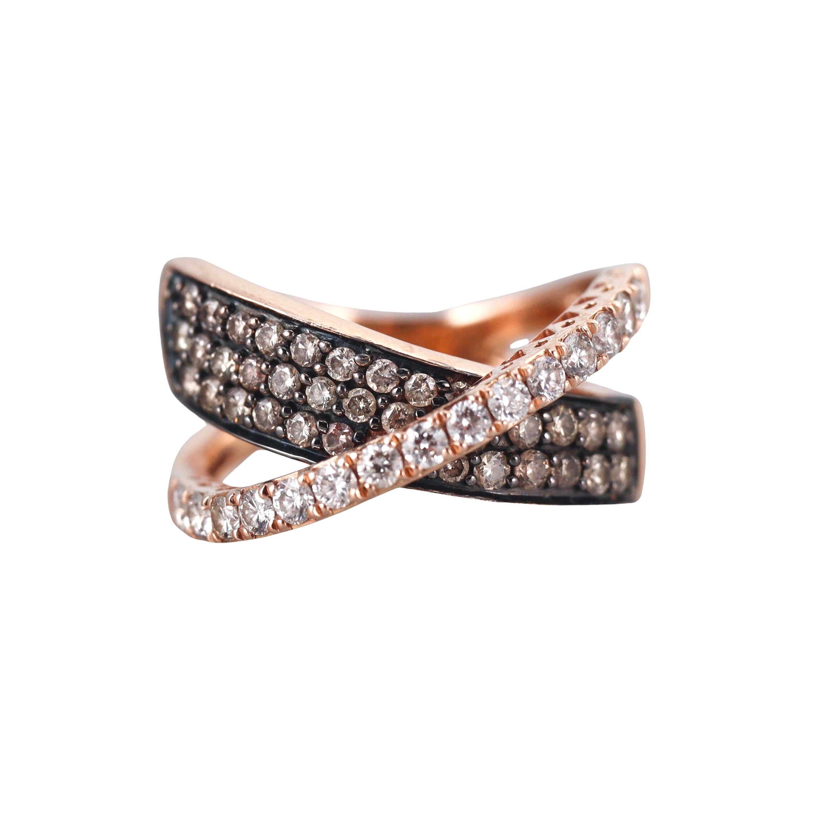 LeVian Le Vian Rose Gold White Fancy Diamond Crossover Band Ring