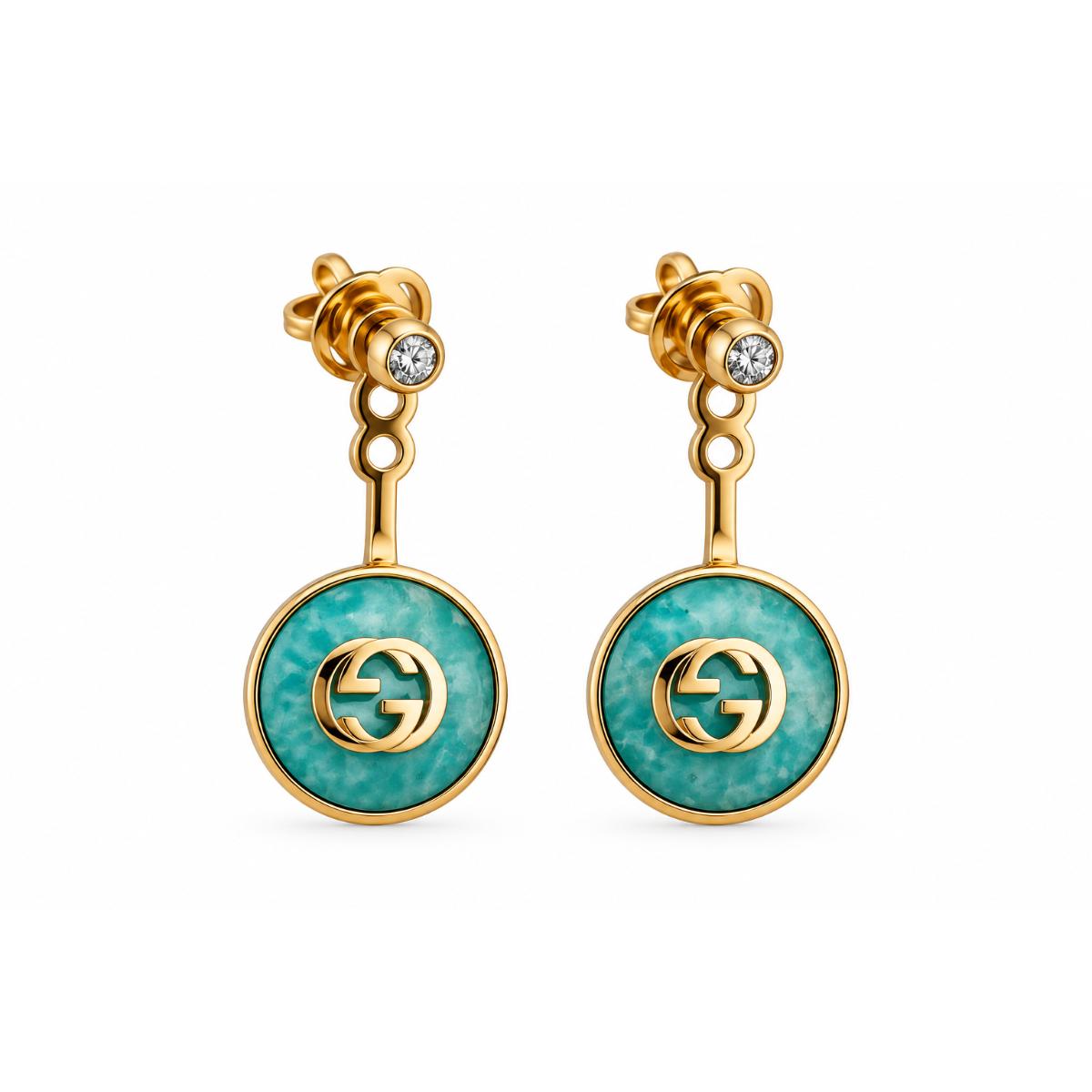 Gucci Interlocking G 18K Gold Amazonite Diamond Drop Earrings