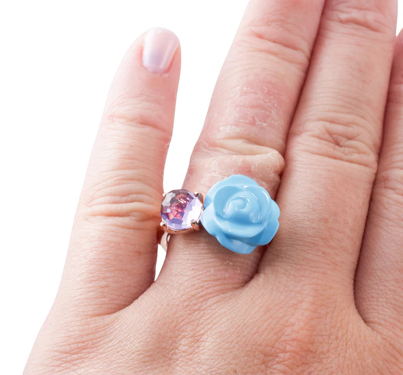 Mimi Milano Grace Turquoise Amethyst Flower Gold Ring