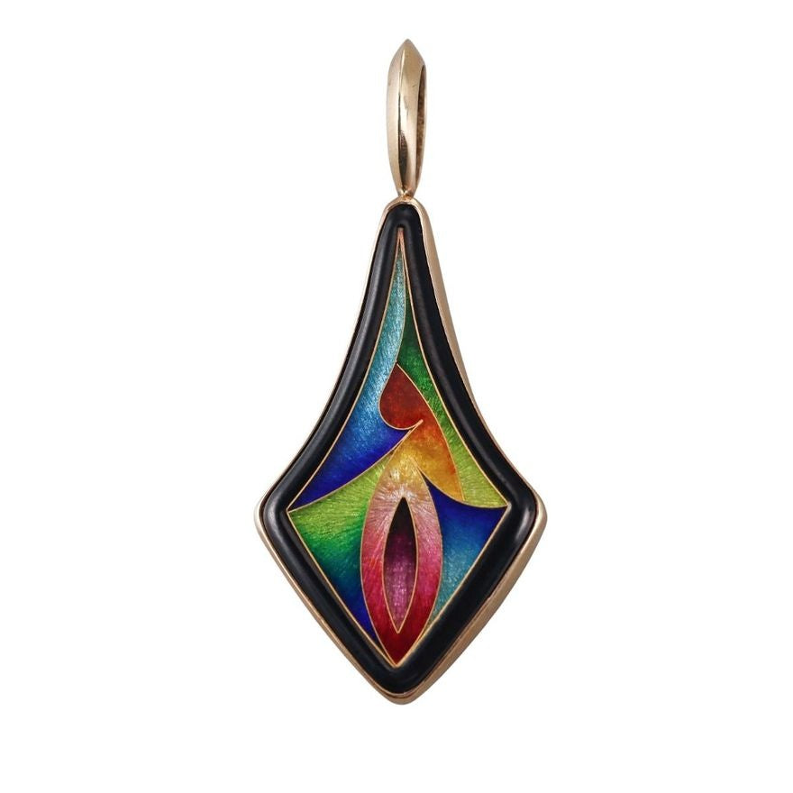 Magick Fusager Demski 14k Gold Cloisonne Enamel Onyx Pendant