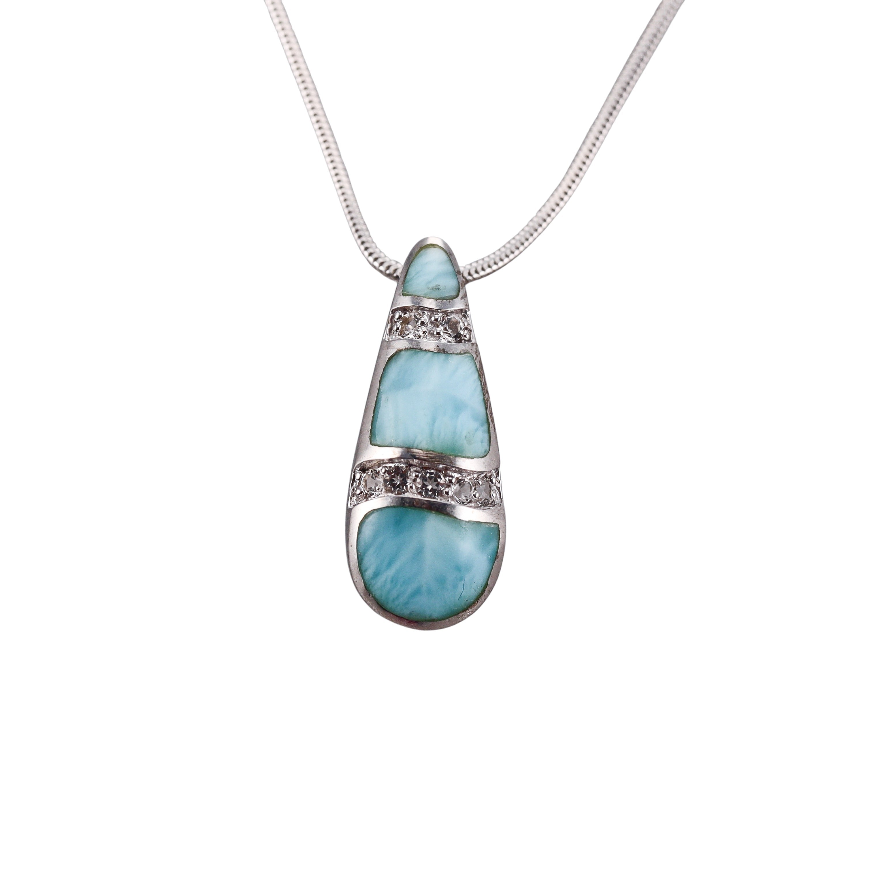MarahLago Rina Silver Larimar White Sapphire Teardrop Pendant Necklace