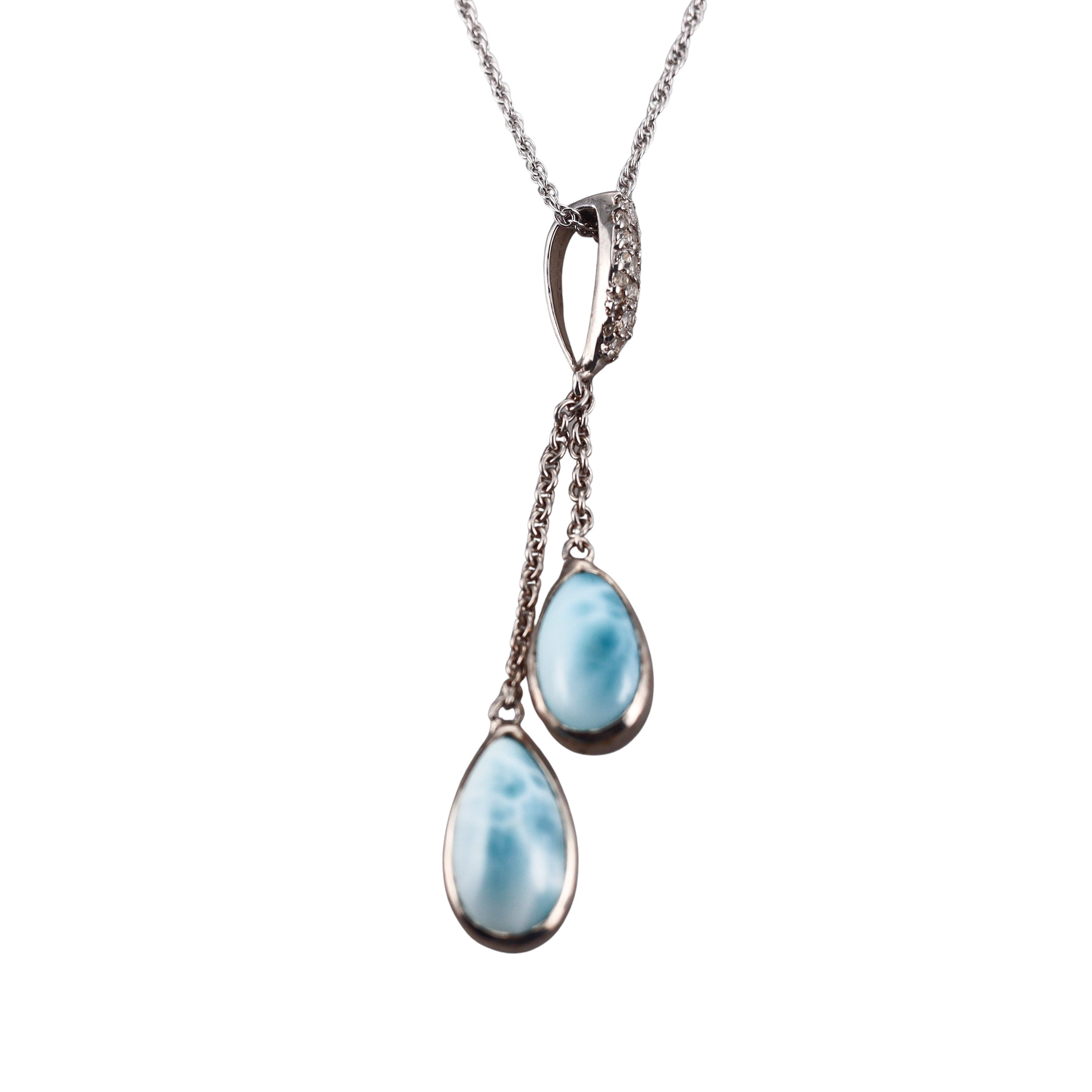 MarahLago Rina Silver Larimar White Sapphire Teardrop Pendant Necklace Retail