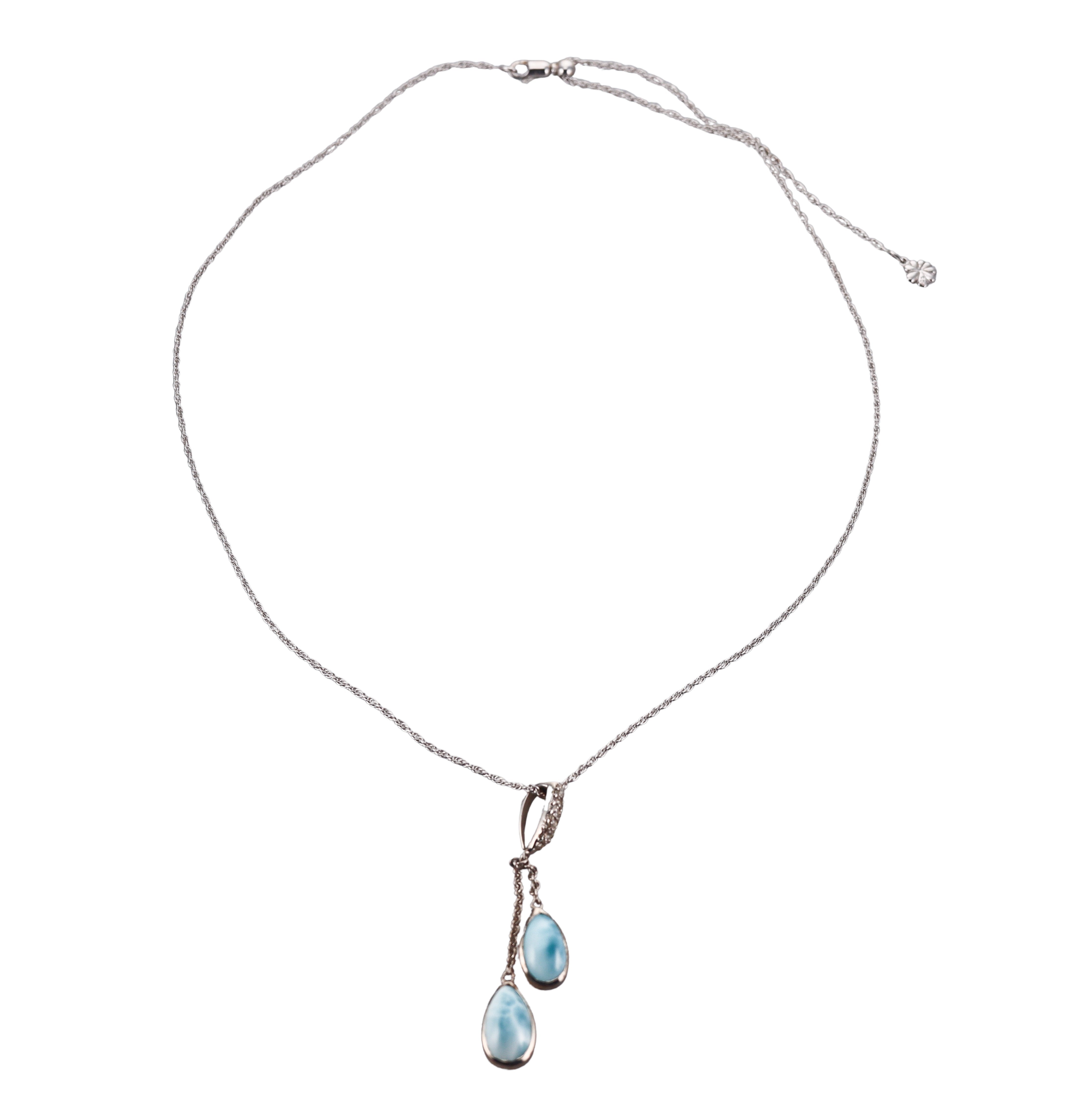 MarahLago Rina Silver Larimar White Sapphire Teardrop Pendant Necklace Retail