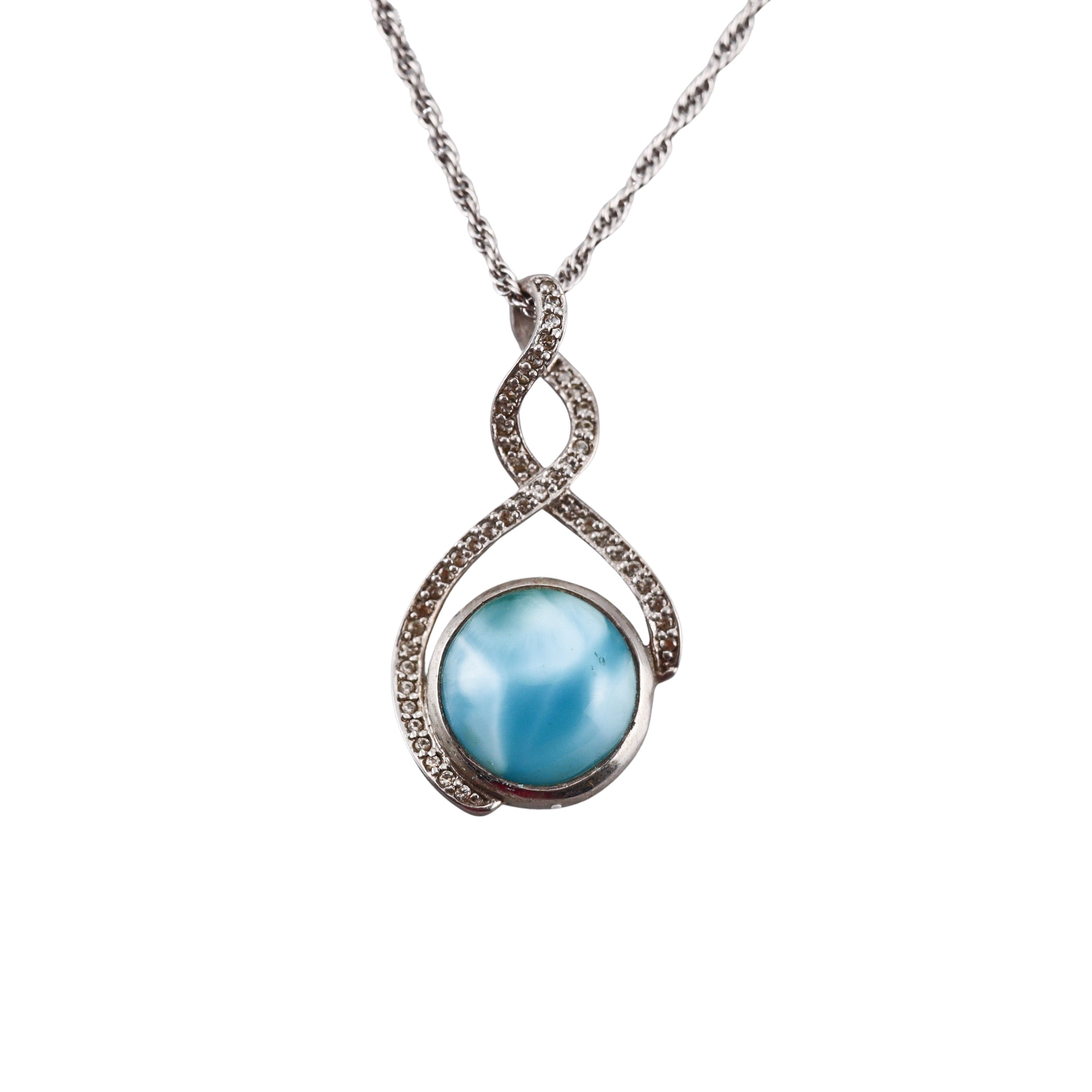MarahLago Sterling Silver Larimar Adella White Sapphire Pendant Necklace Retail