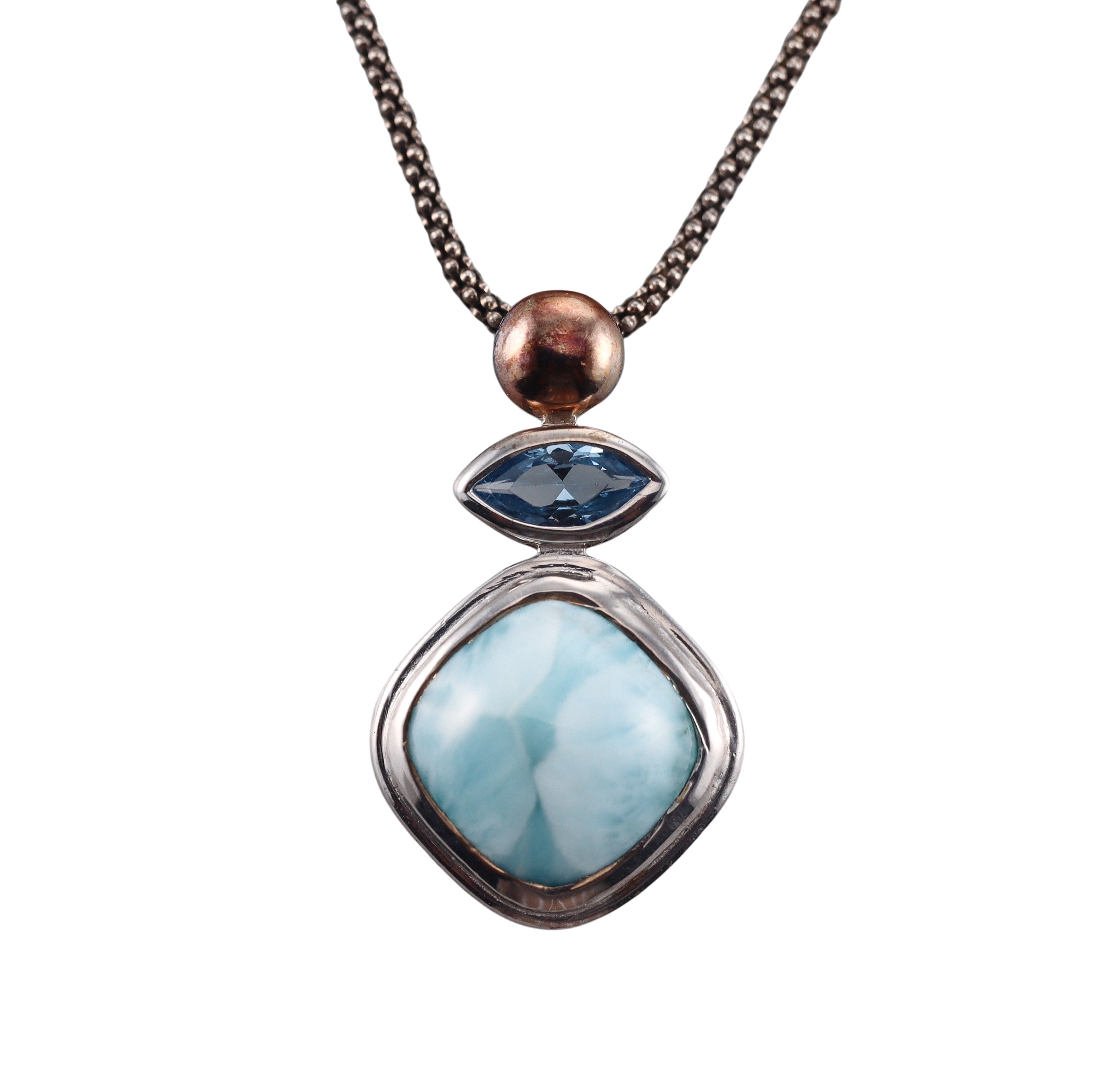 MarahLago Sterling Silver Larimar Blue Topaz Pendant Necklace Retail $341