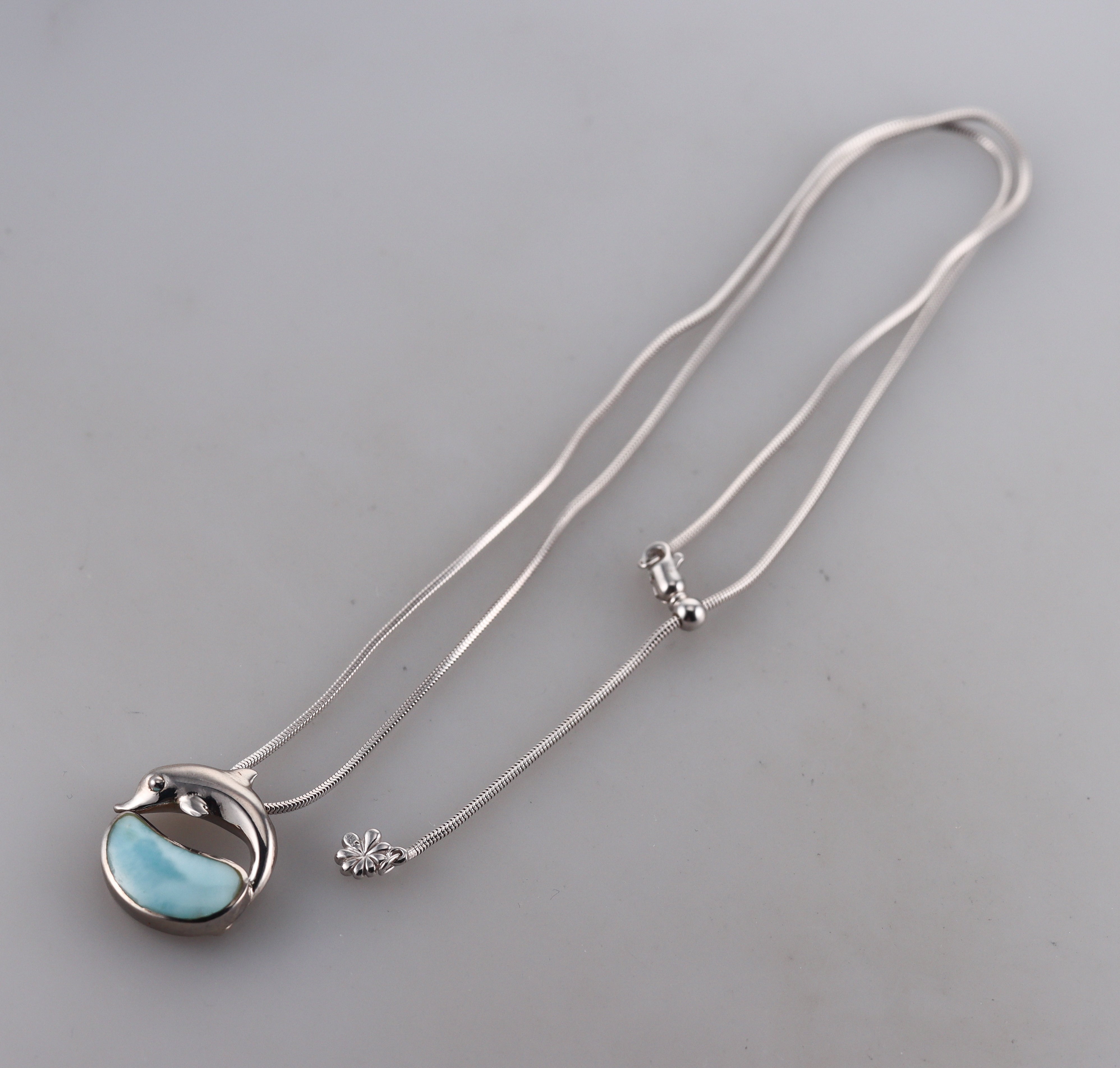 MarahLago Sterling Silver Larimar Dolphin Pendant Necklace Retail $276