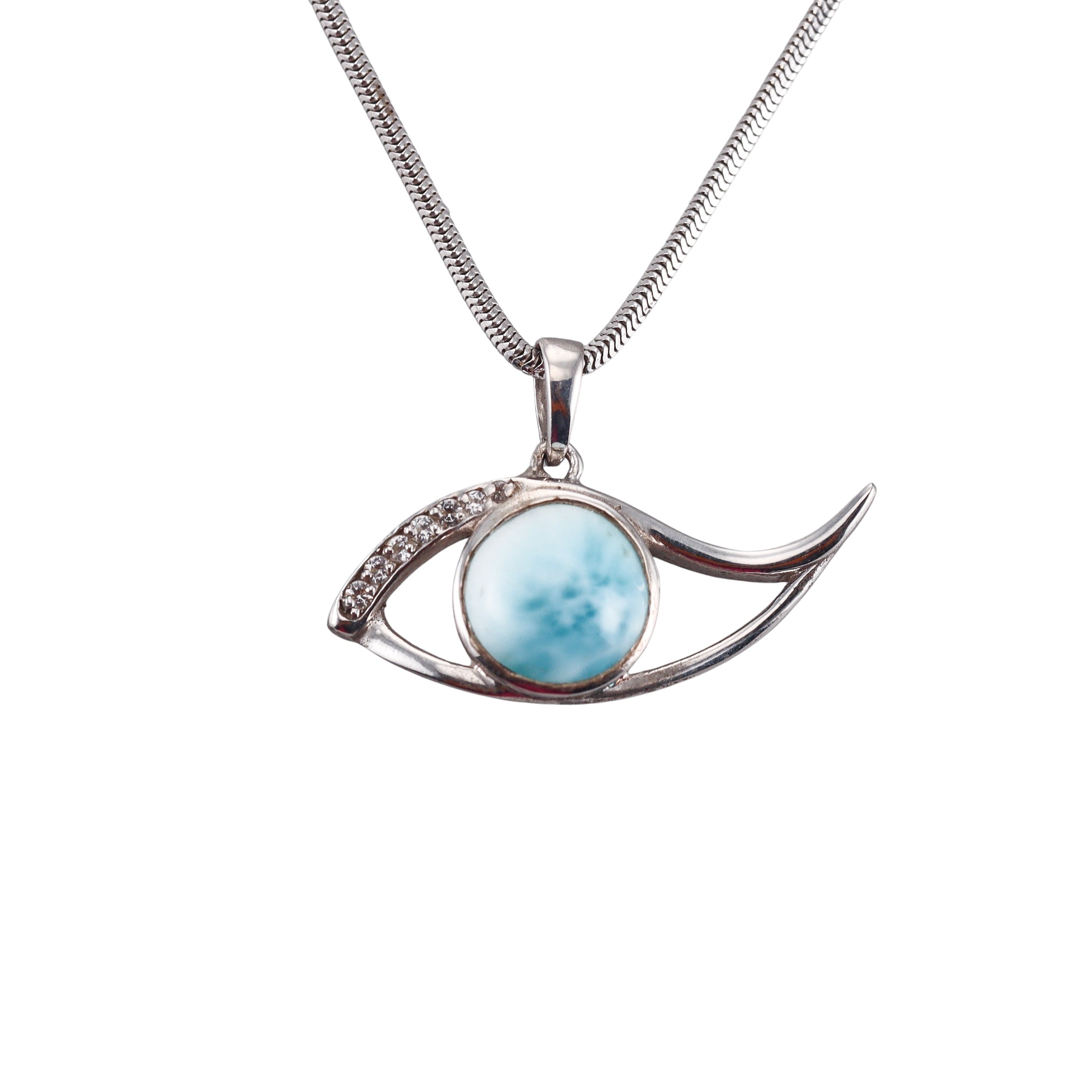 MarahLago Sterling Silver Larimar Evil Eye Sapphire Pendant Necklace Retail $224