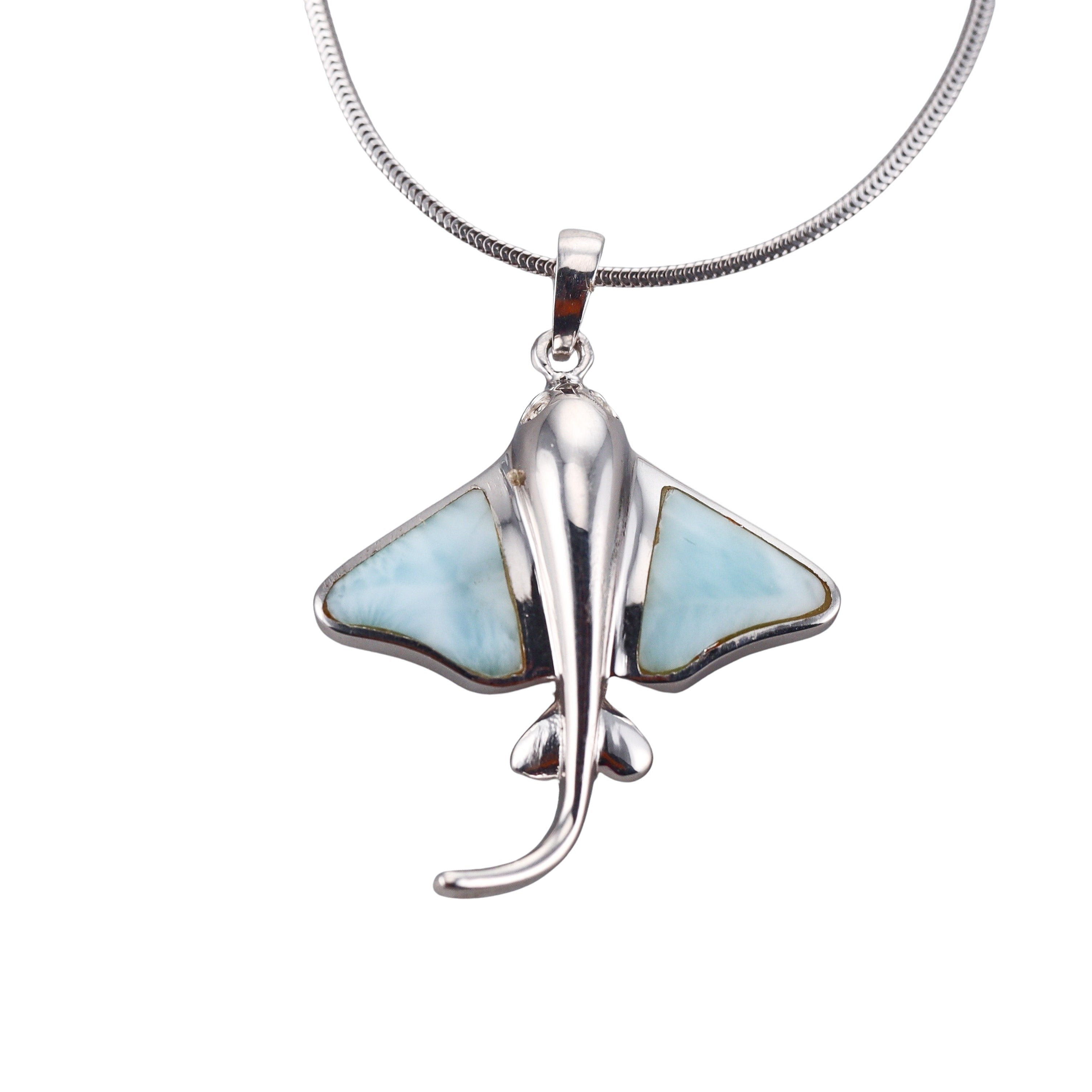 MarahLago Sterling Silver Larimar Manta Ray Pendant Necklace Retail $345
