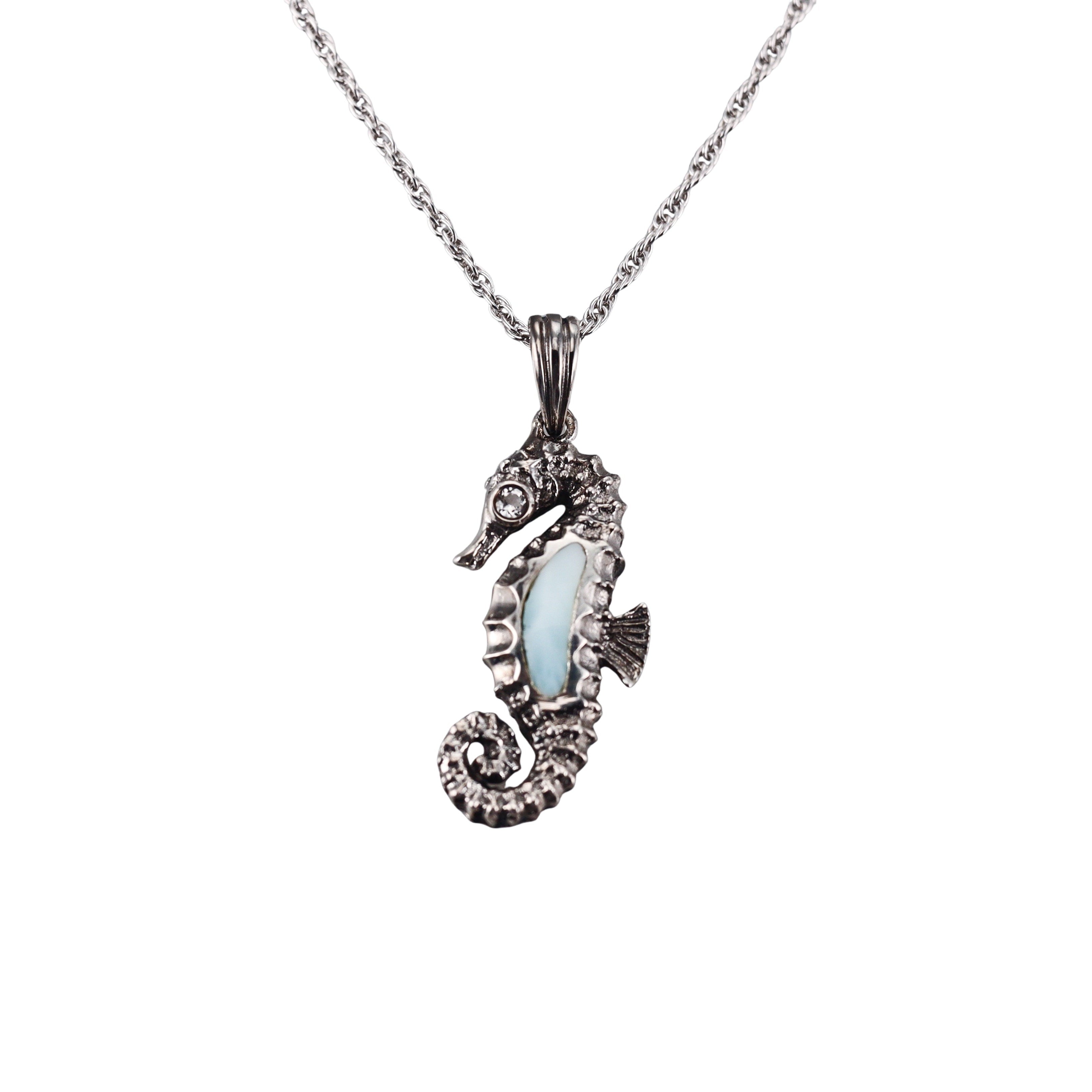 MarahLago Sterling Silver Larimar Marine Life Seahorse Pendant Necklace
