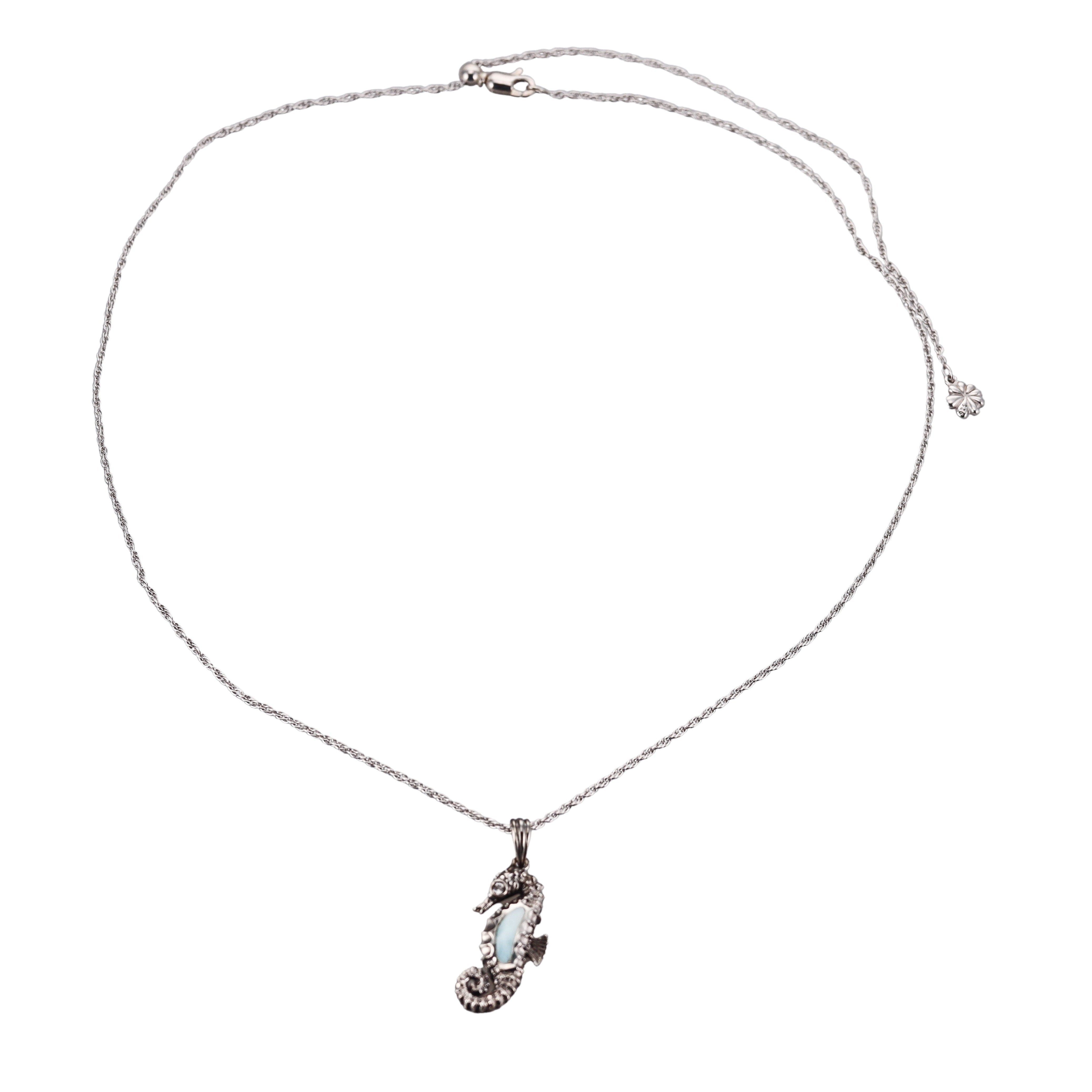 MarahLago Sterling Silver Larimar Marine Life Seahorse Pendant Necklace