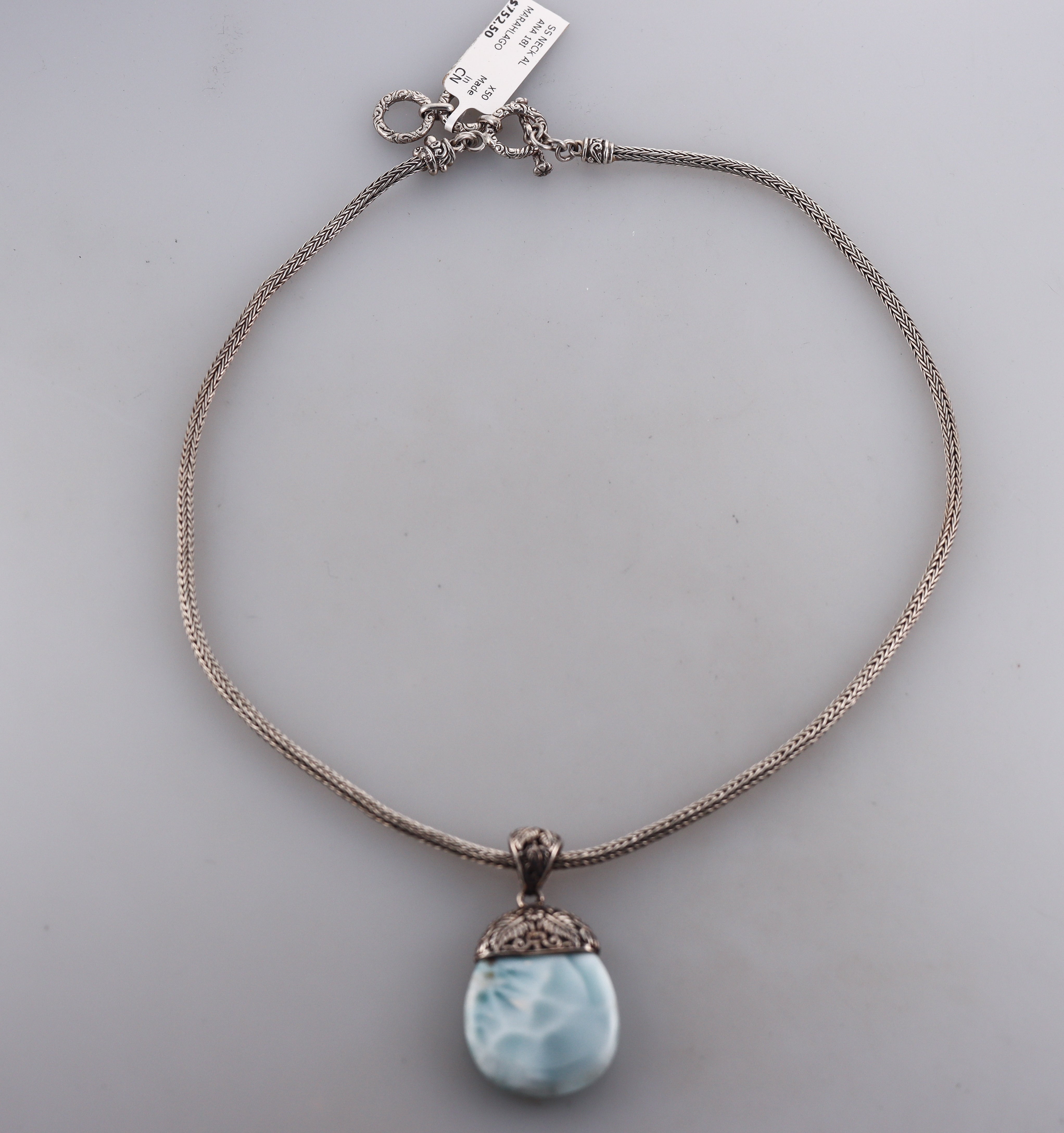 MarahLago Sterling Silver Larimar Pendant Toggle Necklace Retail $752