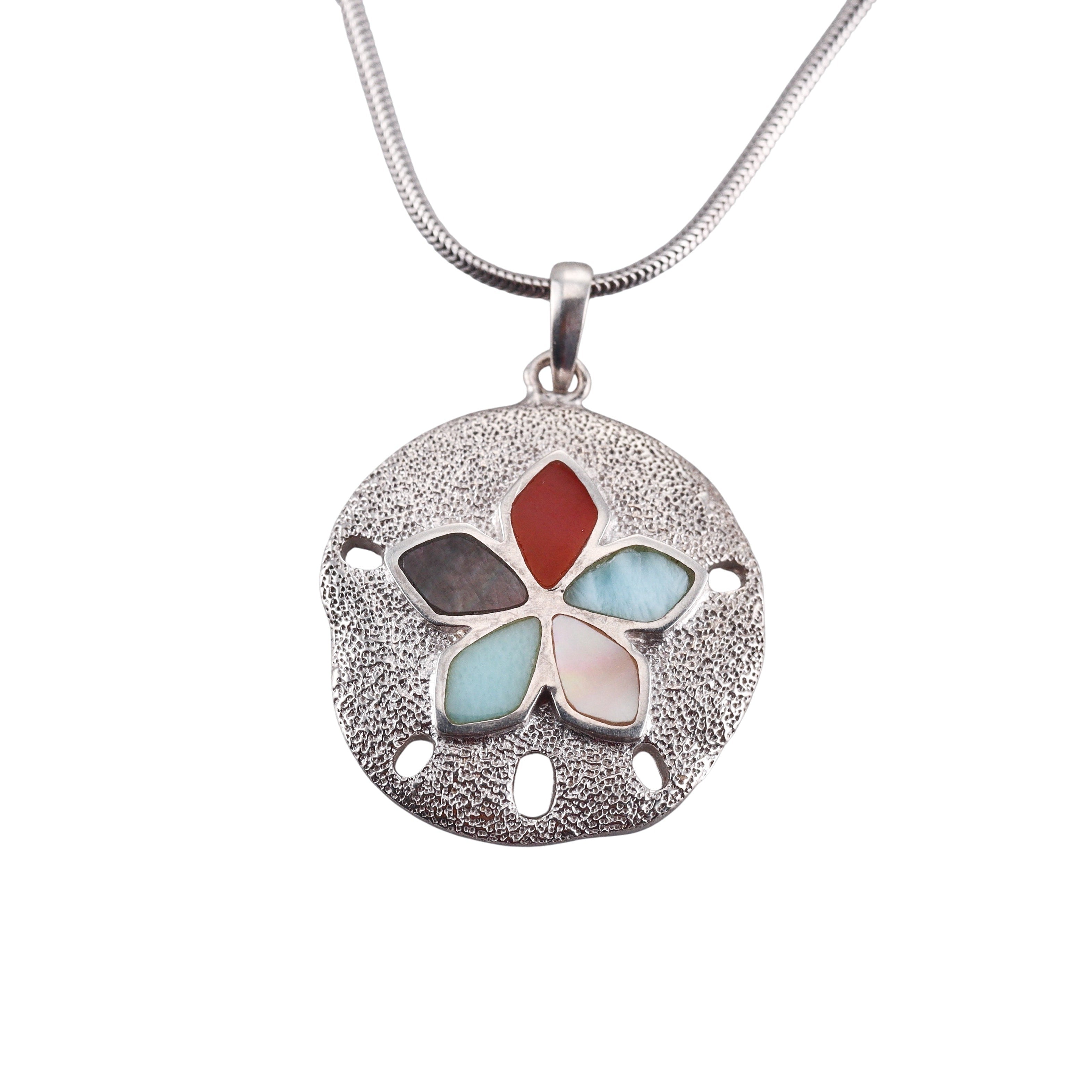 MarahLago Sterling Silver Larimar Sand Dollar Pendant Necklace Retail $344
