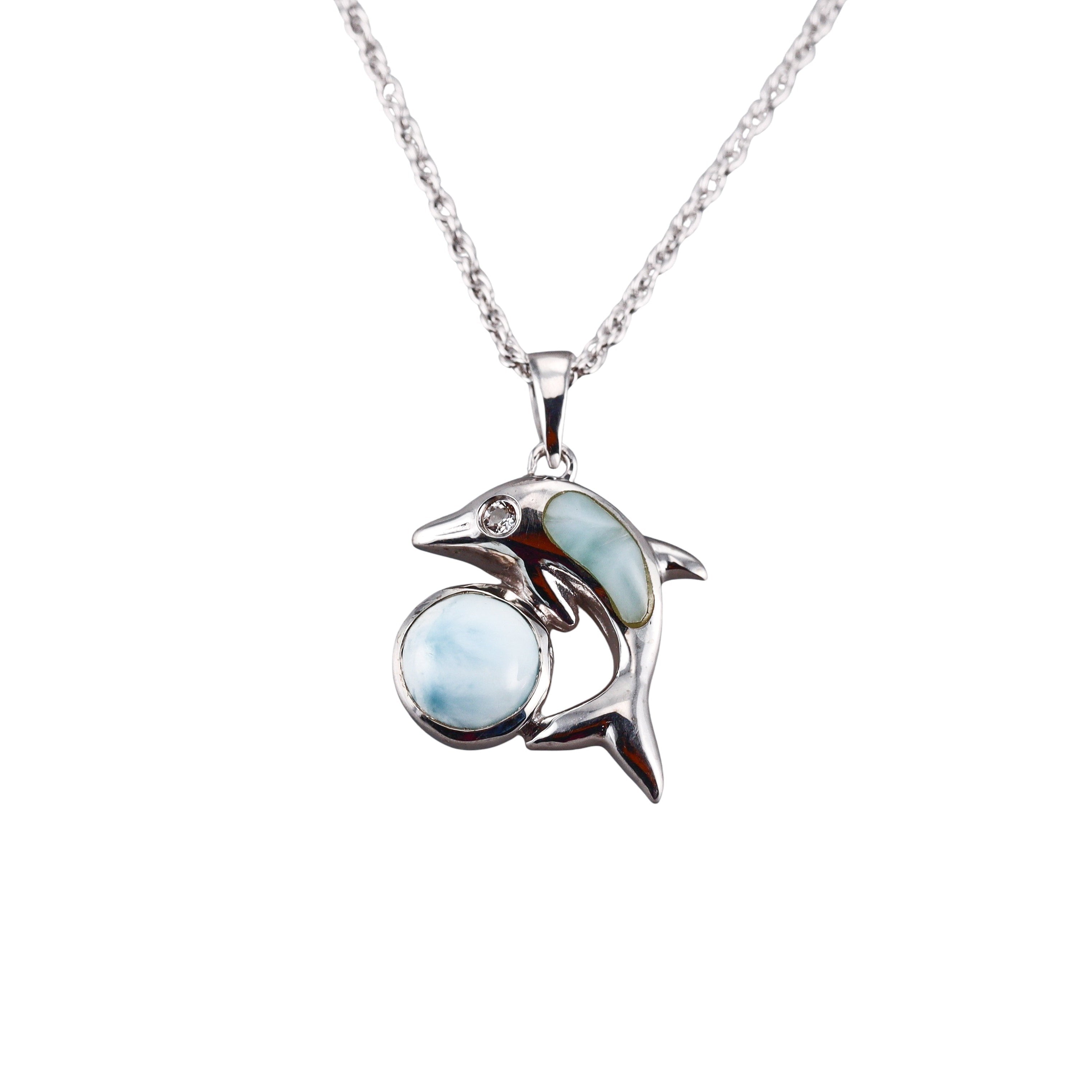 MarahLago Sterling Silver Larimar Sapphire Dolphin Pendant Necklace